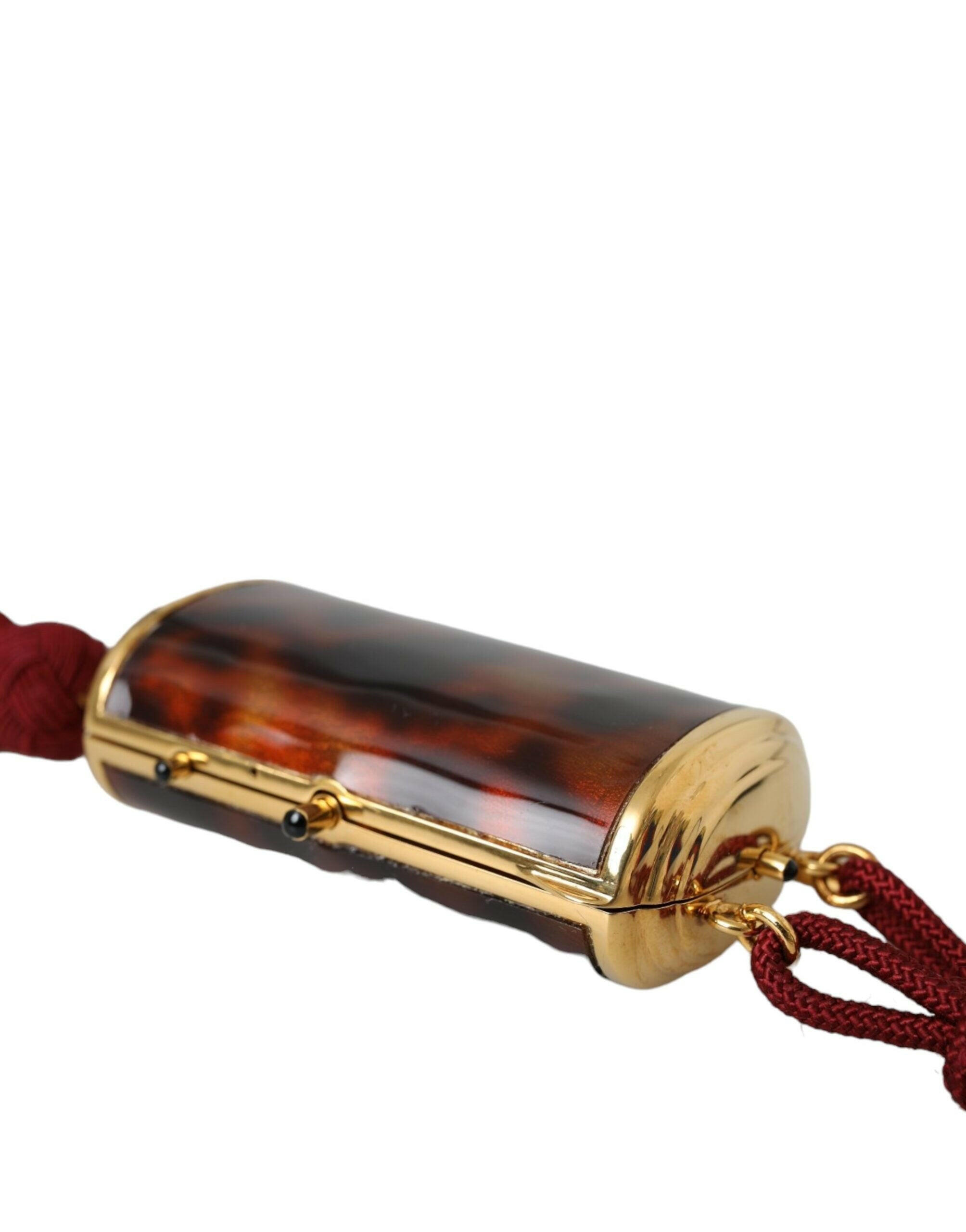 Dolce & Gabbana Brown Leopard Mini Mirror Tassel Make Up Holder Bag.