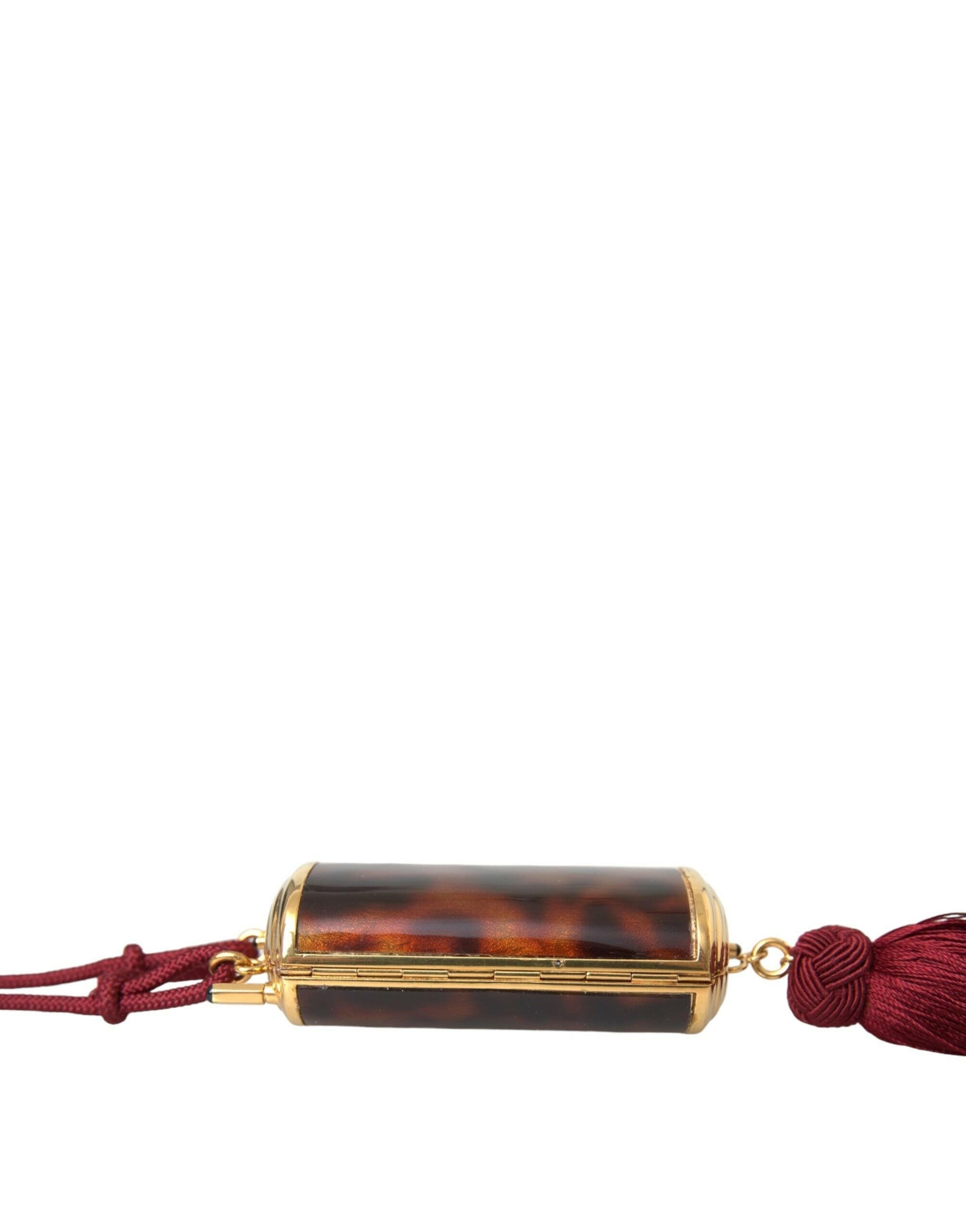 Dolce & Gabbana Brown Leopard Mini Mirror Tassel Make Up Holder Bag.