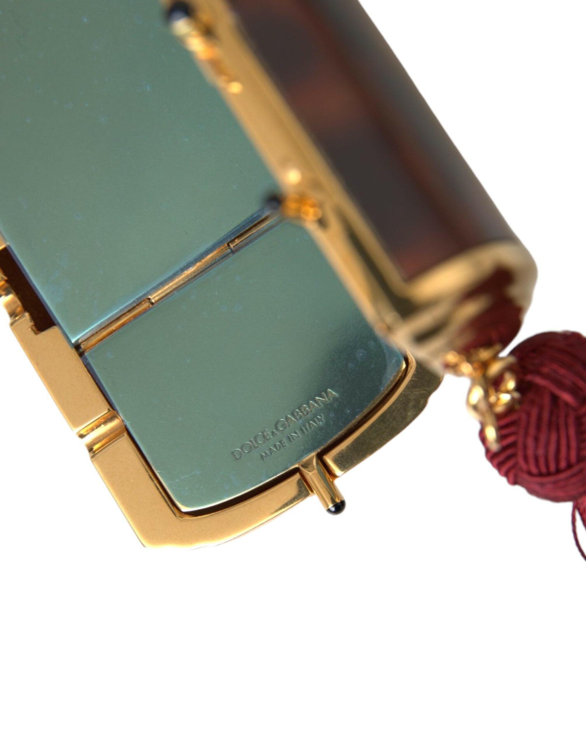 Dolce & Gabbana Brown Leopard Mini Mirror Tassel Make Up Holder Bag.