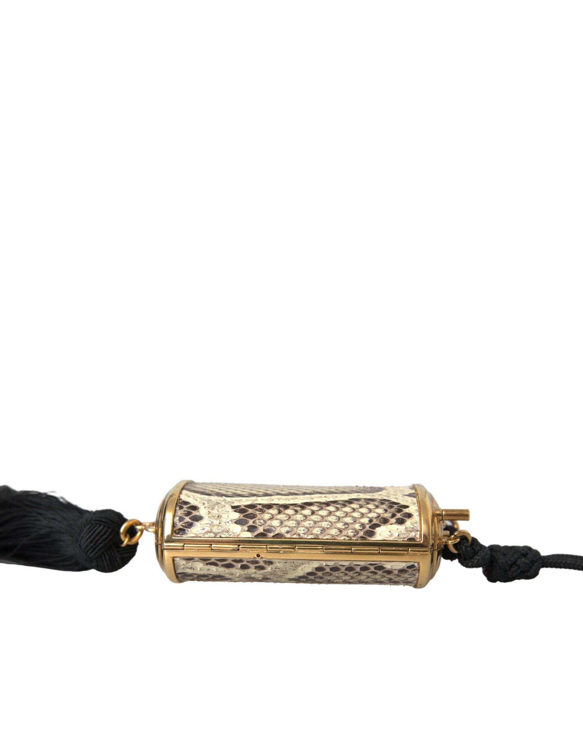 Dolce & Gabbana Beige Exotic Leather Mini Mirror Tassel Make Up Holder Bag.