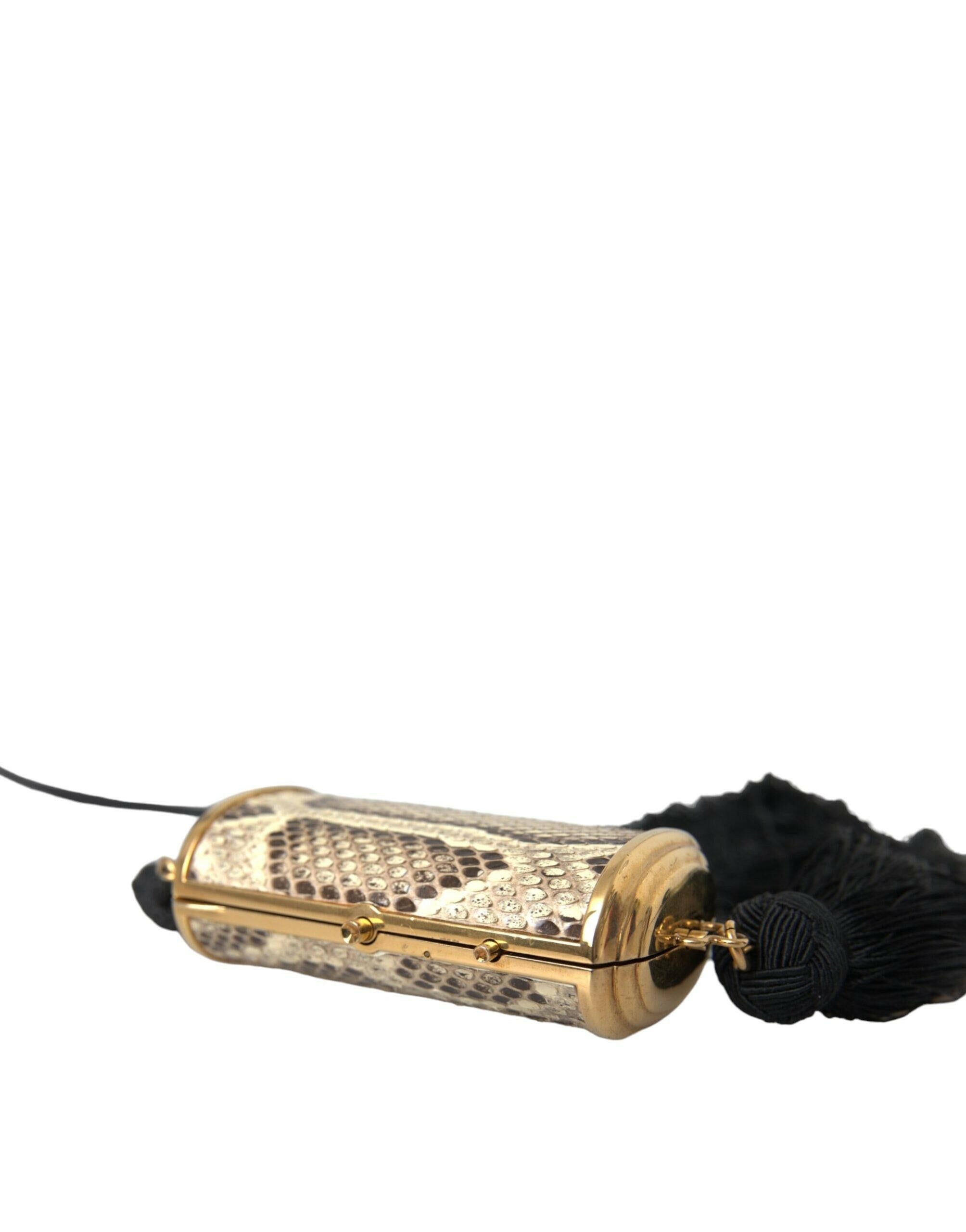 Dolce & Gabbana Beige Exotic Leather Mini Mirror Tassel Make Up Holder Bag.
