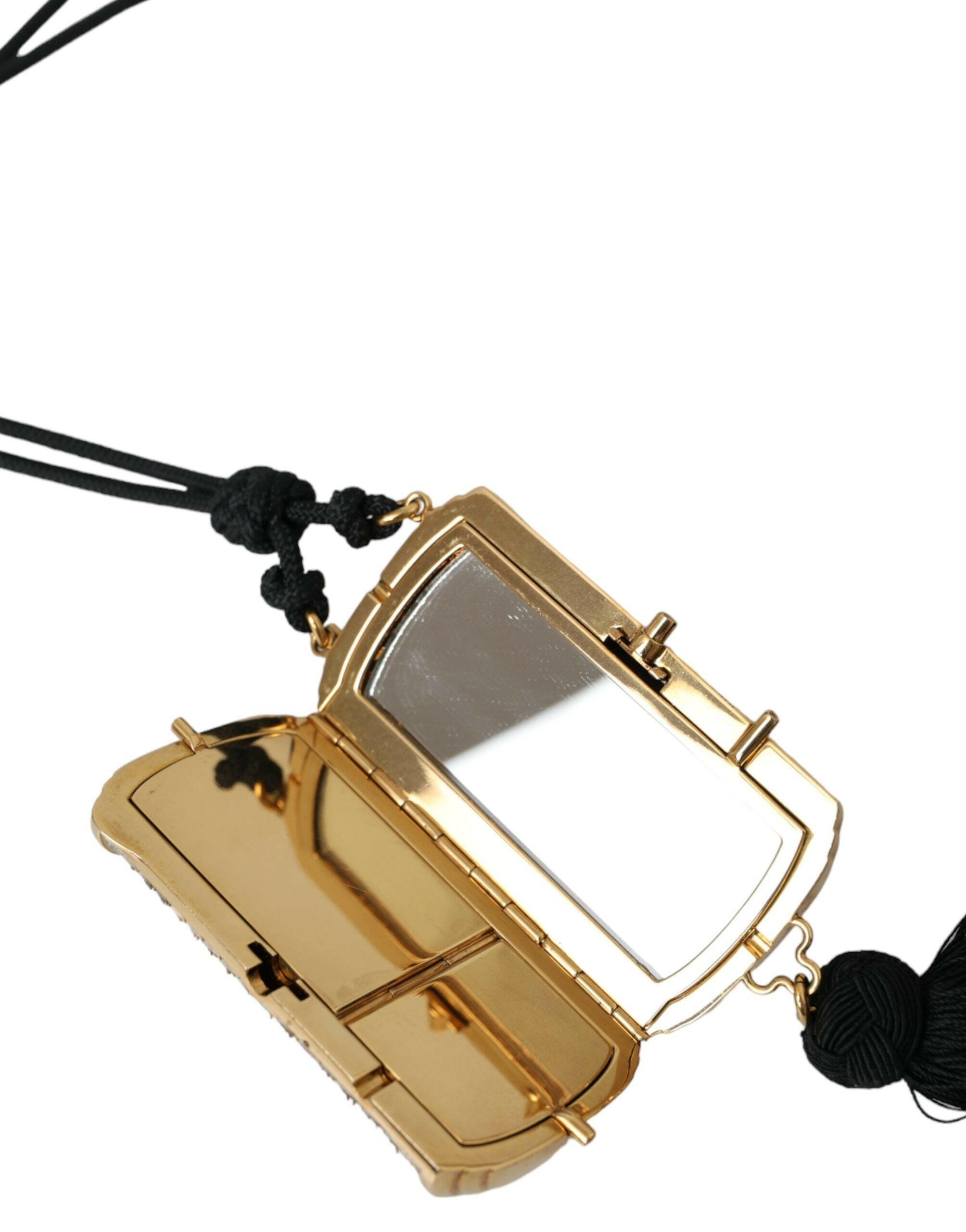 Dolce & Gabbana Beige Exotic Leather Mini Mirror Tassel Make Up Holder Bag.