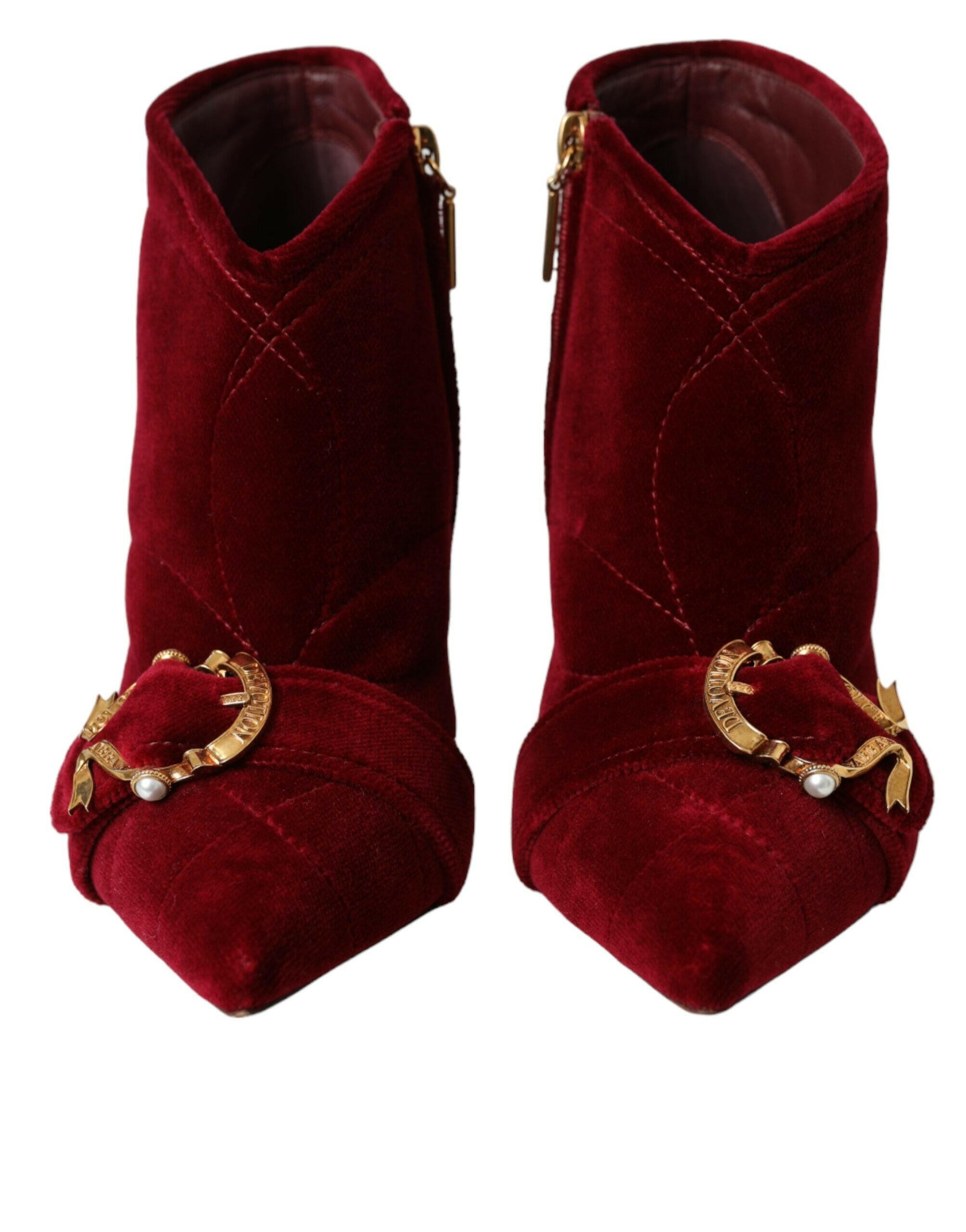 Dolce & Gabbana Dark Red Velvet Devotion Buckle Boots Shoes.
