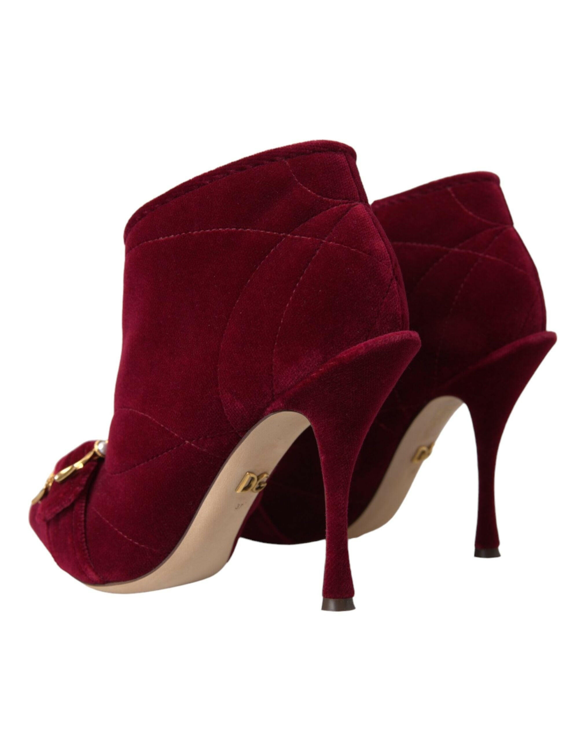 Dolce & Gabbana Dark Red Velvet Devotion Buckle Boots Shoes.