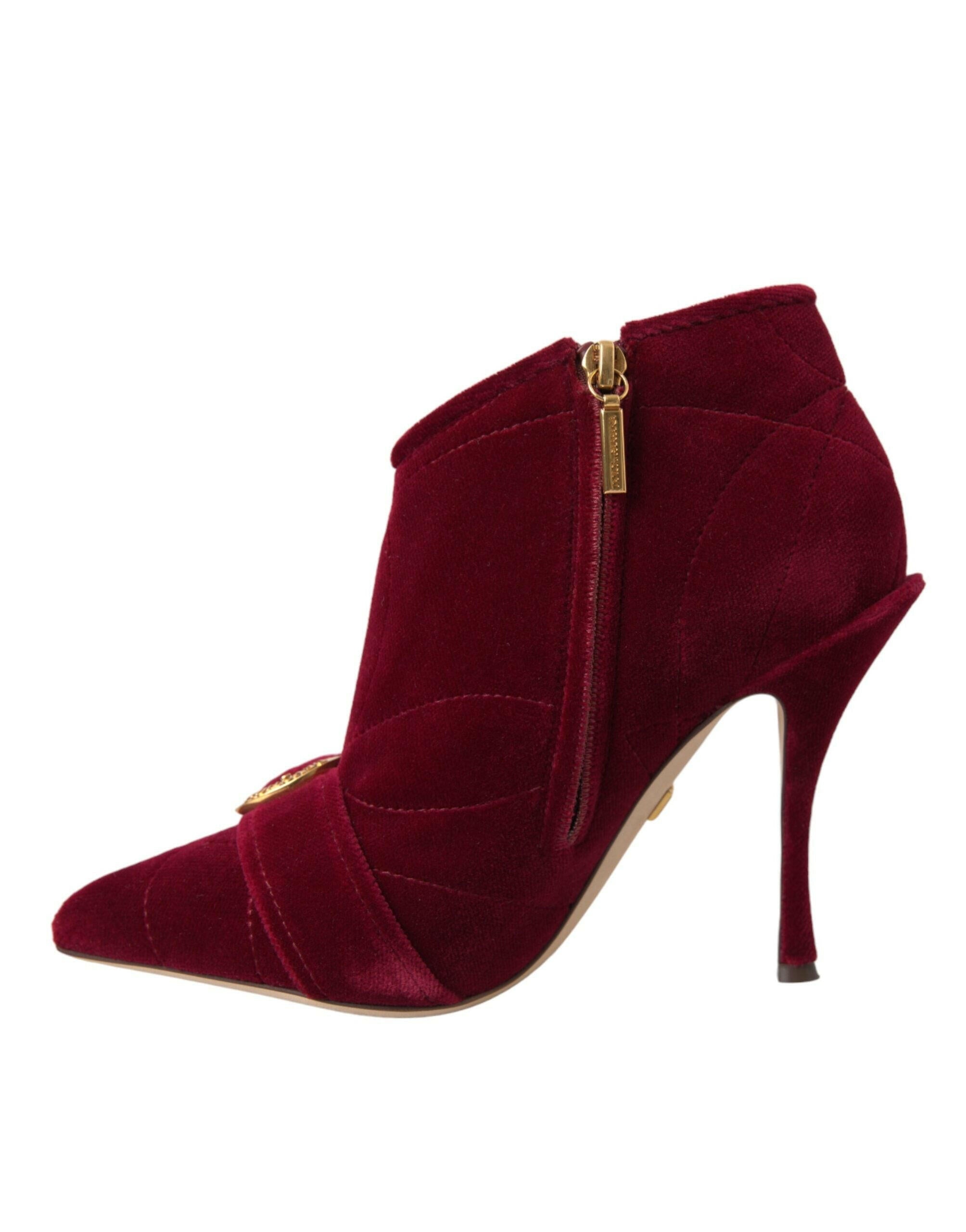 Dolce & Gabbana Dark Red Velvet Devotion Buckle Boots Shoes.