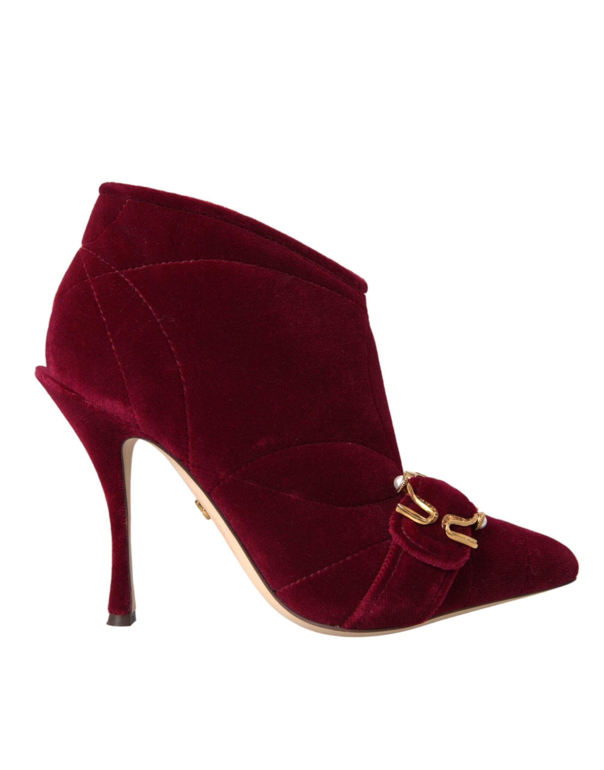 Dolce & Gabbana Dark Red Velvet Devotion Buckle Boots Shoes.