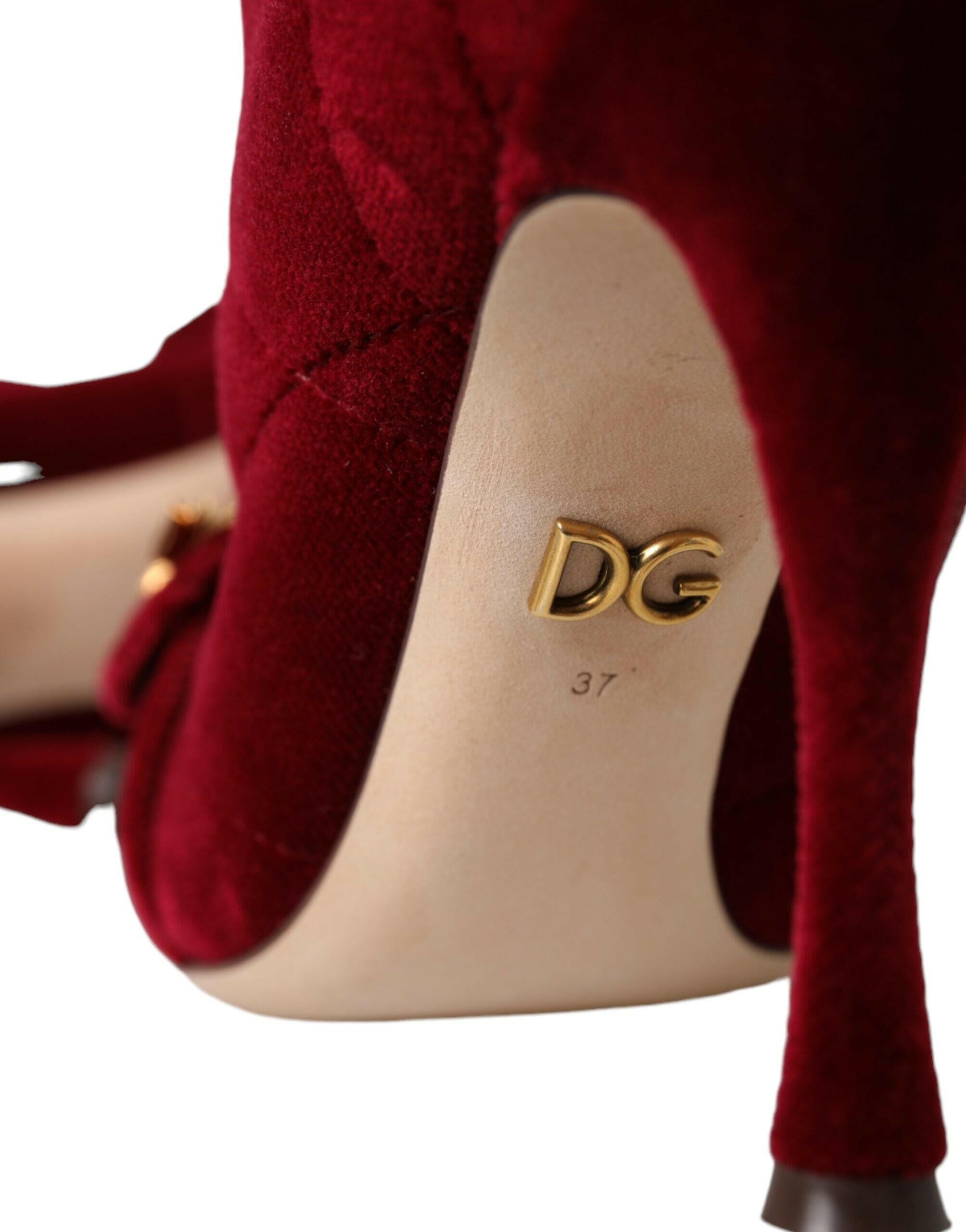 Dolce & Gabbana Dark Red Velvet Devotion Buckle Boots Shoes.