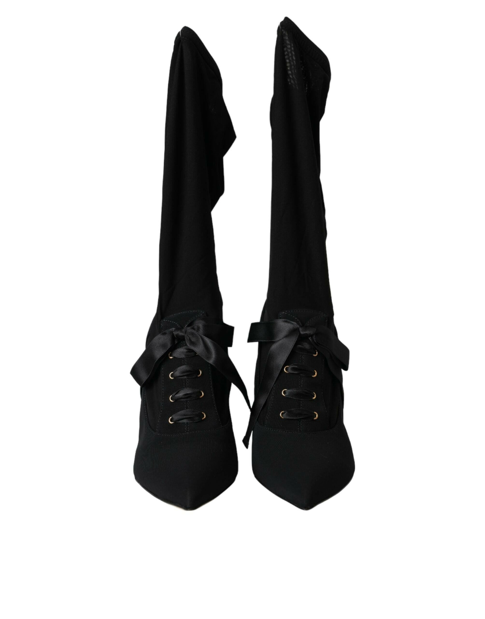 Dolce & Gabbana Black Stiletto Heels Mid Calf Boots Shoes.
