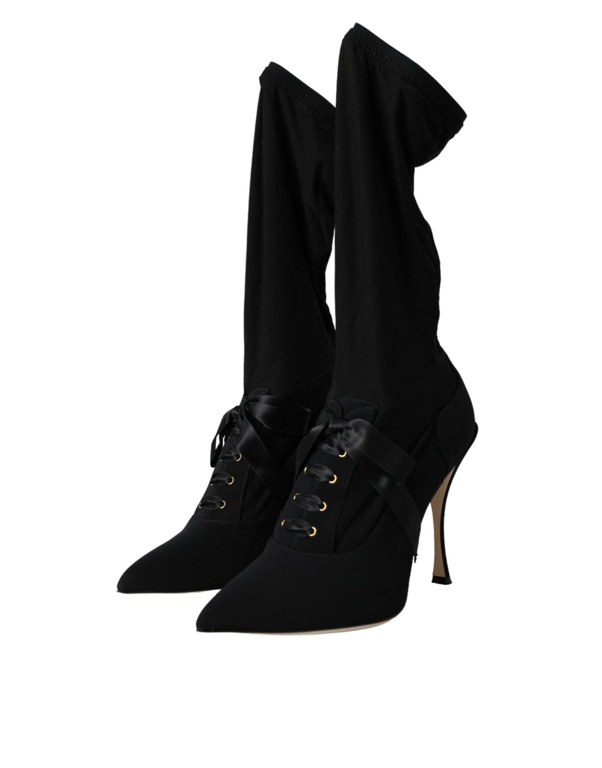 Dolce & Gabbana Black Stiletto Heels Mid Calf Boots Shoes.