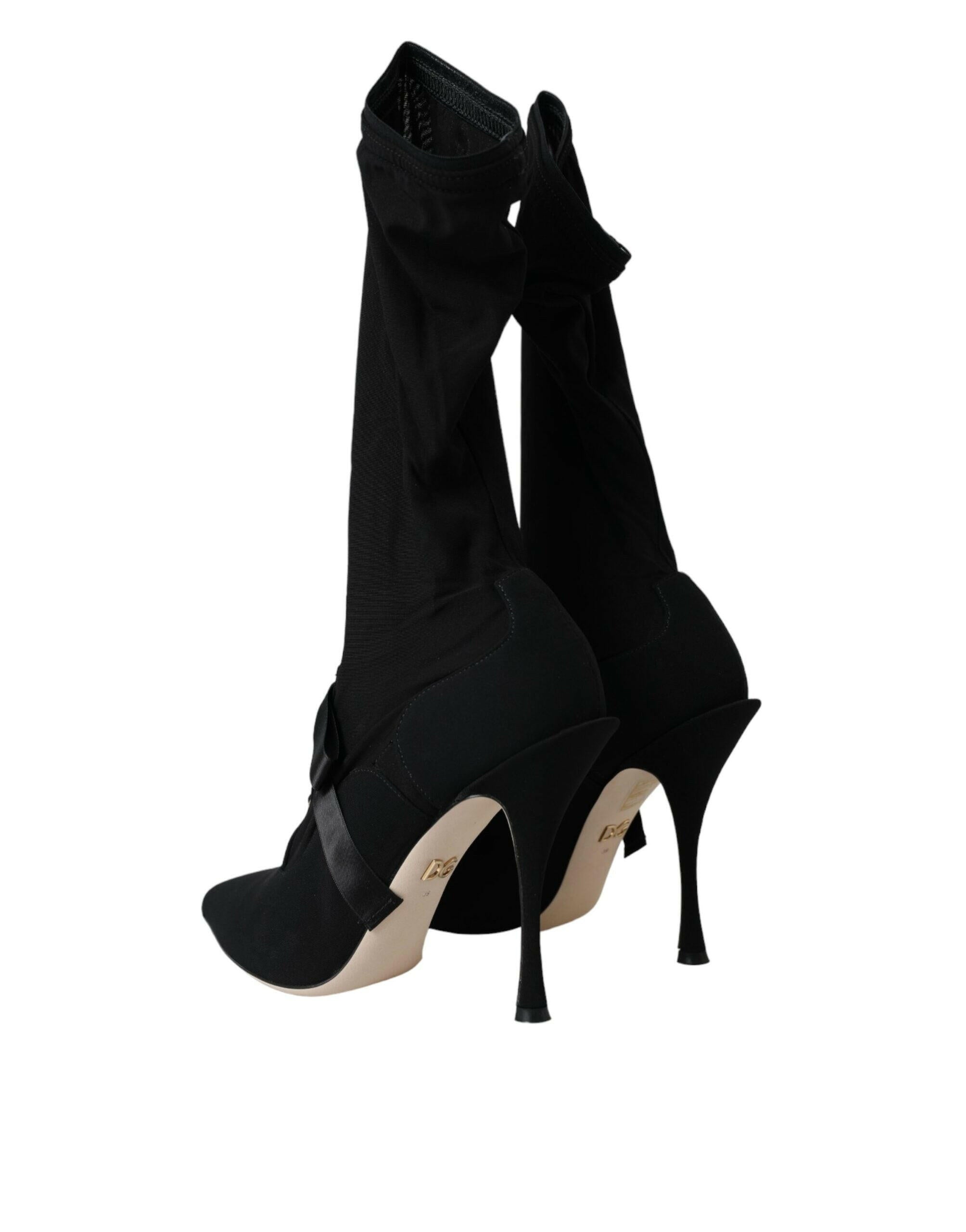 Dolce & Gabbana Black Stiletto Heels Mid Calf Boots Shoes.
