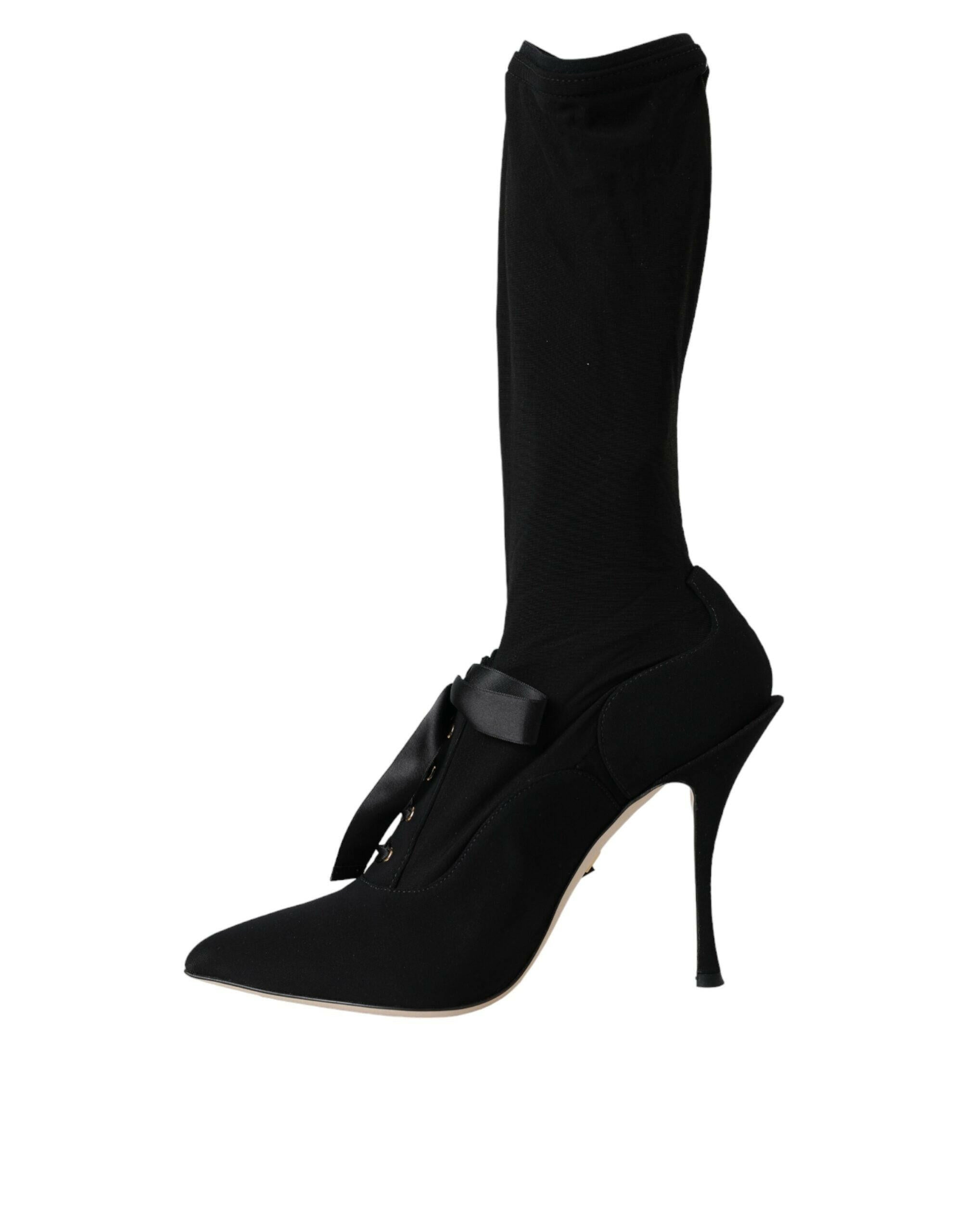 Dolce & Gabbana Black Stiletto Heels Mid Calf Boots Shoes.