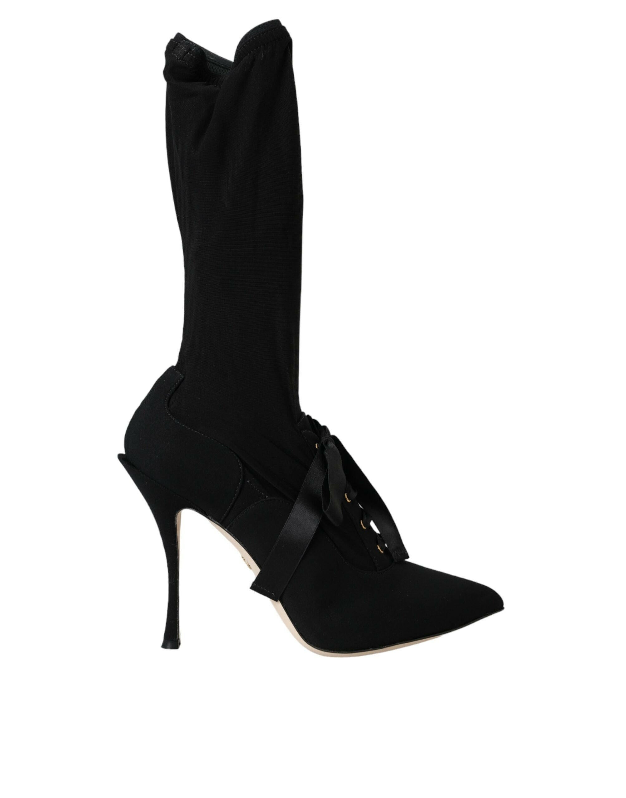 Dolce & Gabbana Black Stiletto Heels Mid Calf Boots Shoes.