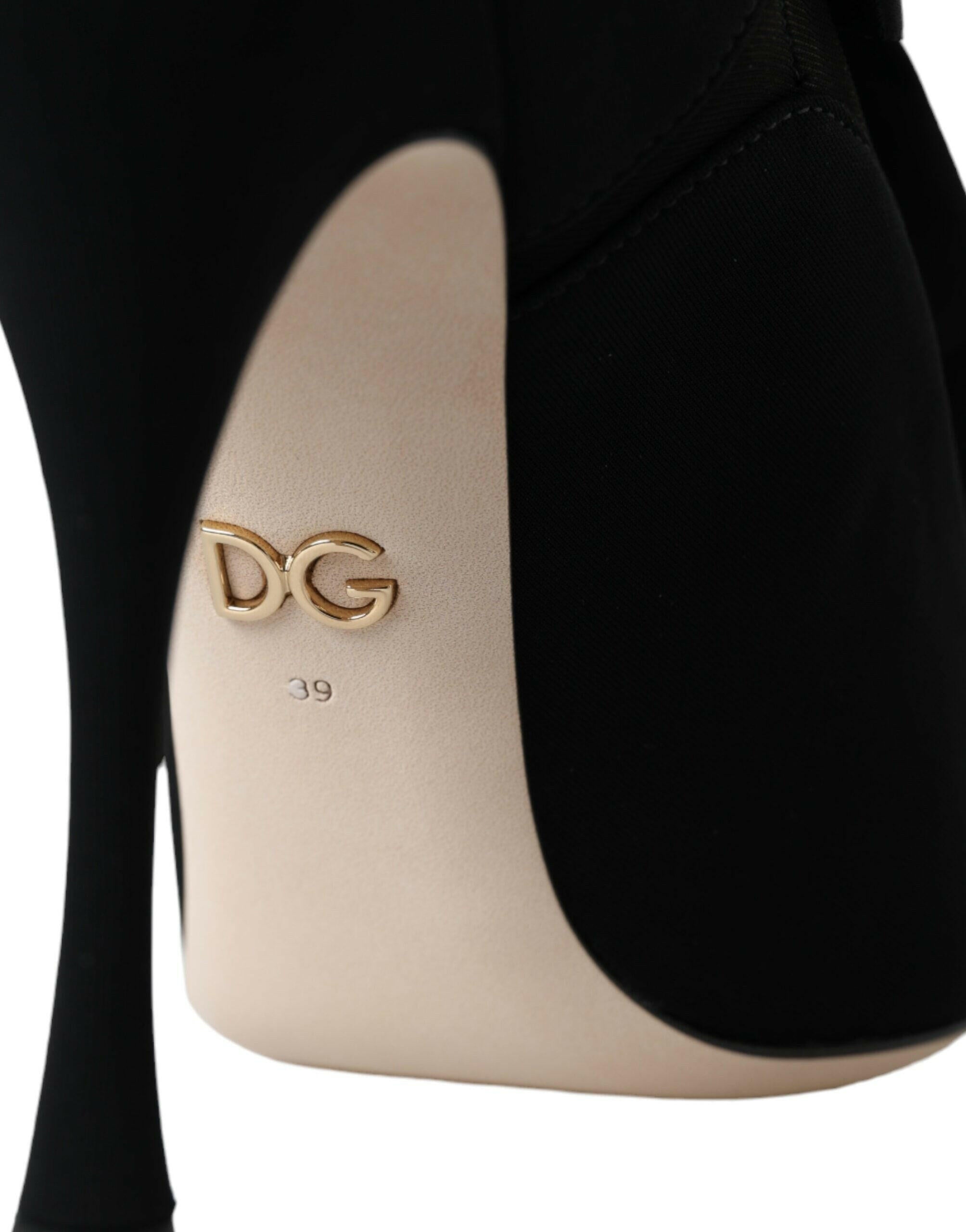 Dolce & Gabbana Black Stiletto Heels Mid Calf Boots Shoes.