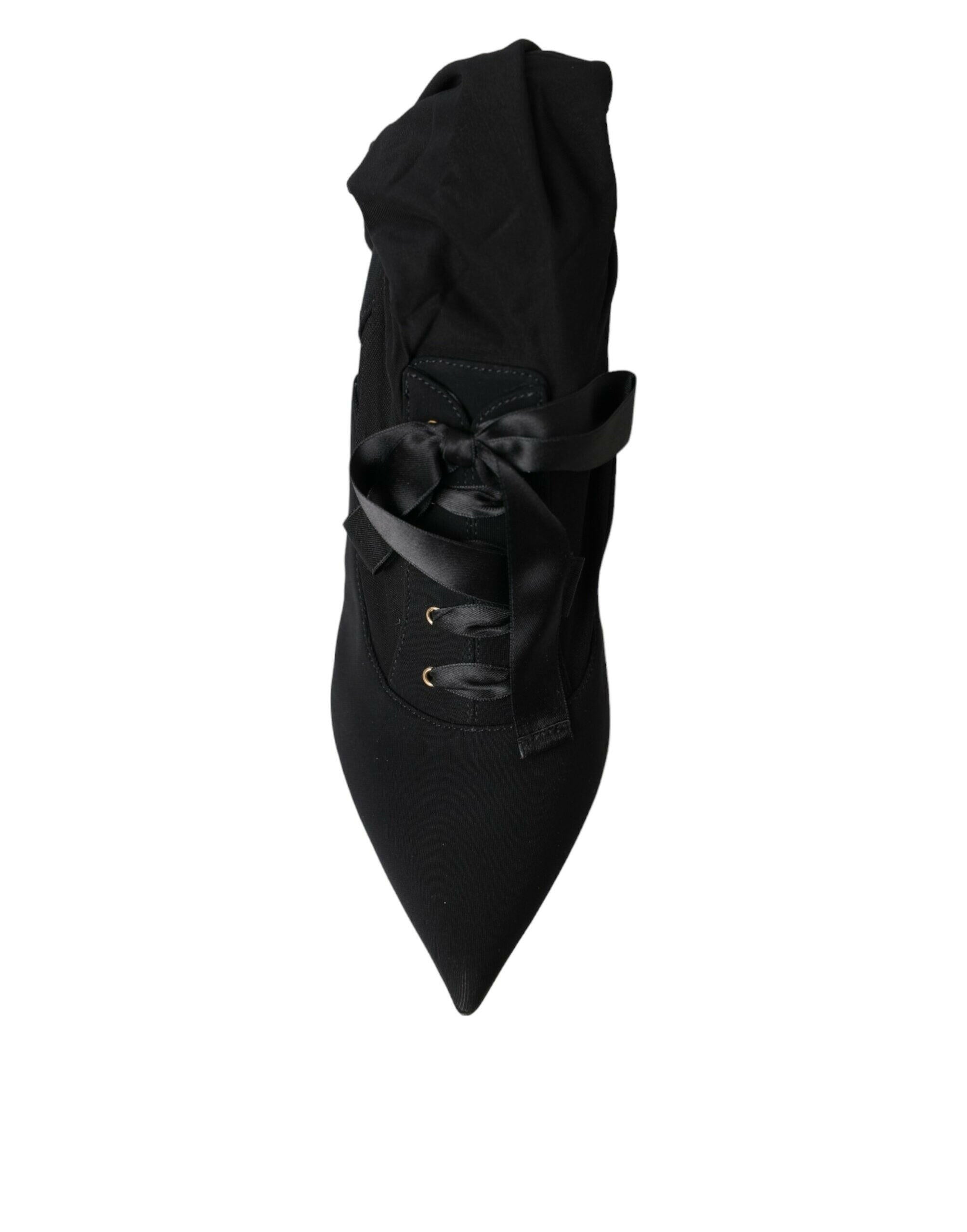 Dolce & Gabbana Black Stiletto Heels Mid Calf Boots Shoes.