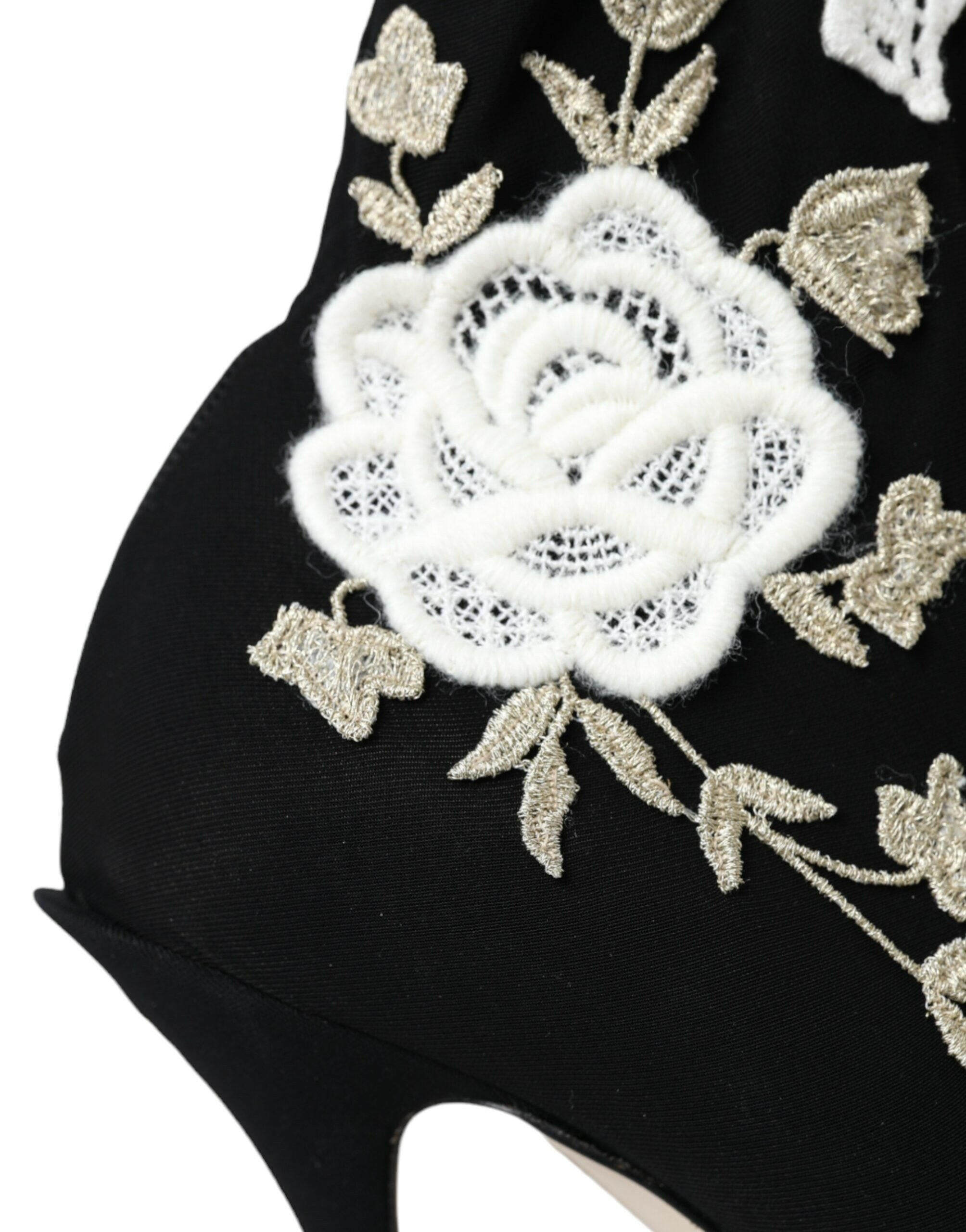 Dolce & Gabbana Black White Embroidery Slip On Boots Shoes.