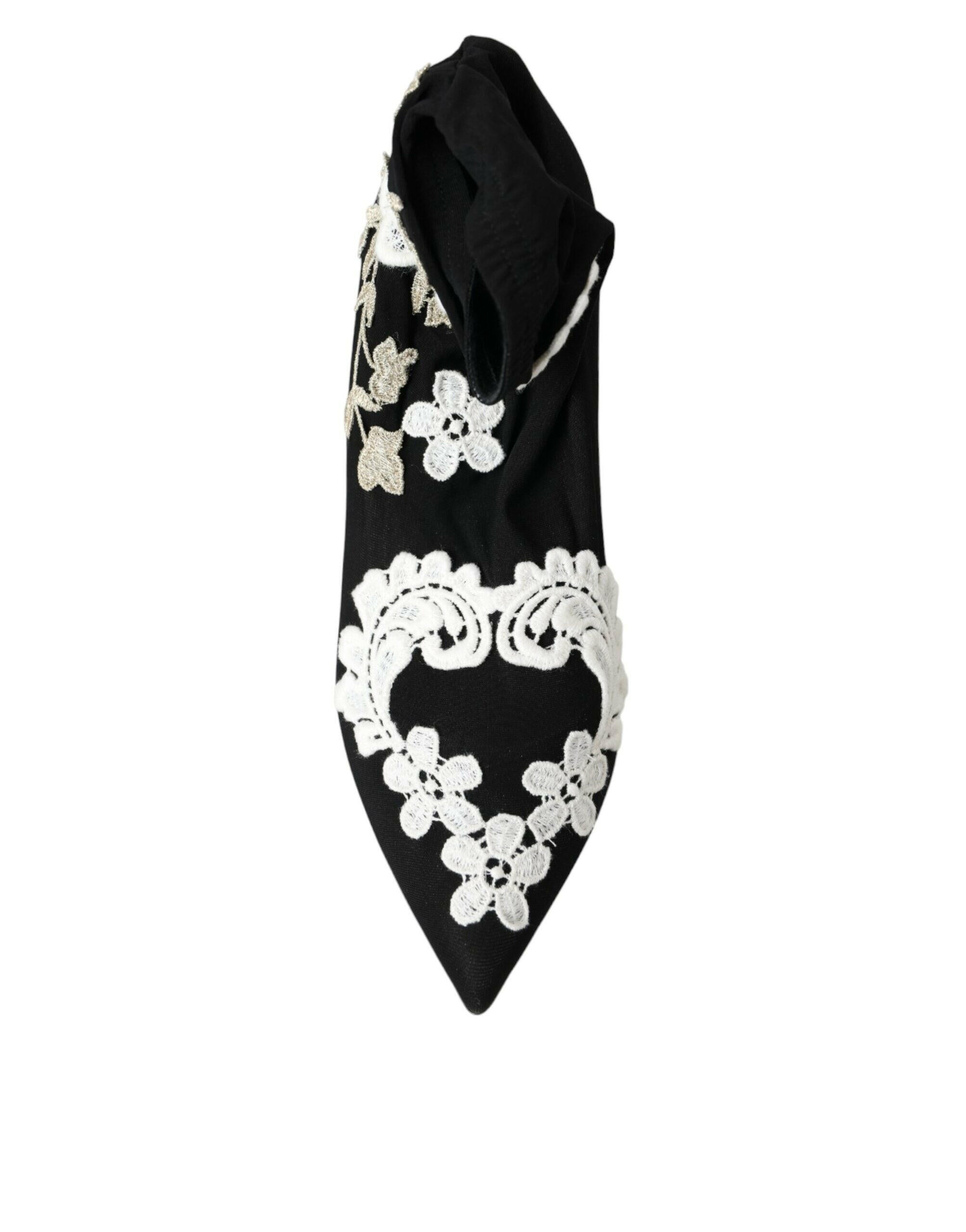 Dolce & Gabbana Black White Embroidery Slip On Boots Shoes.