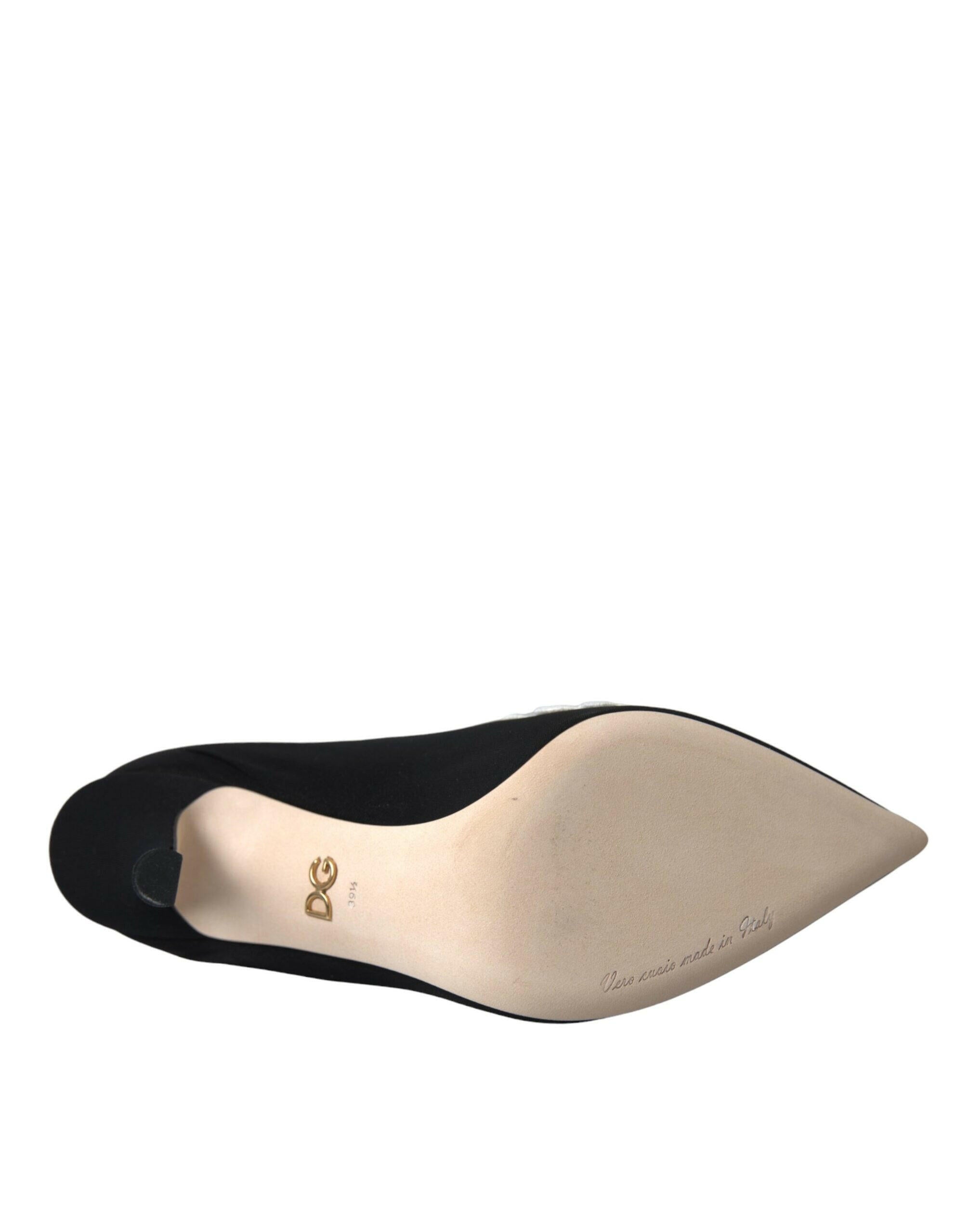 Dolce & Gabbana Black White Embroidery Slip On Boots Shoes.