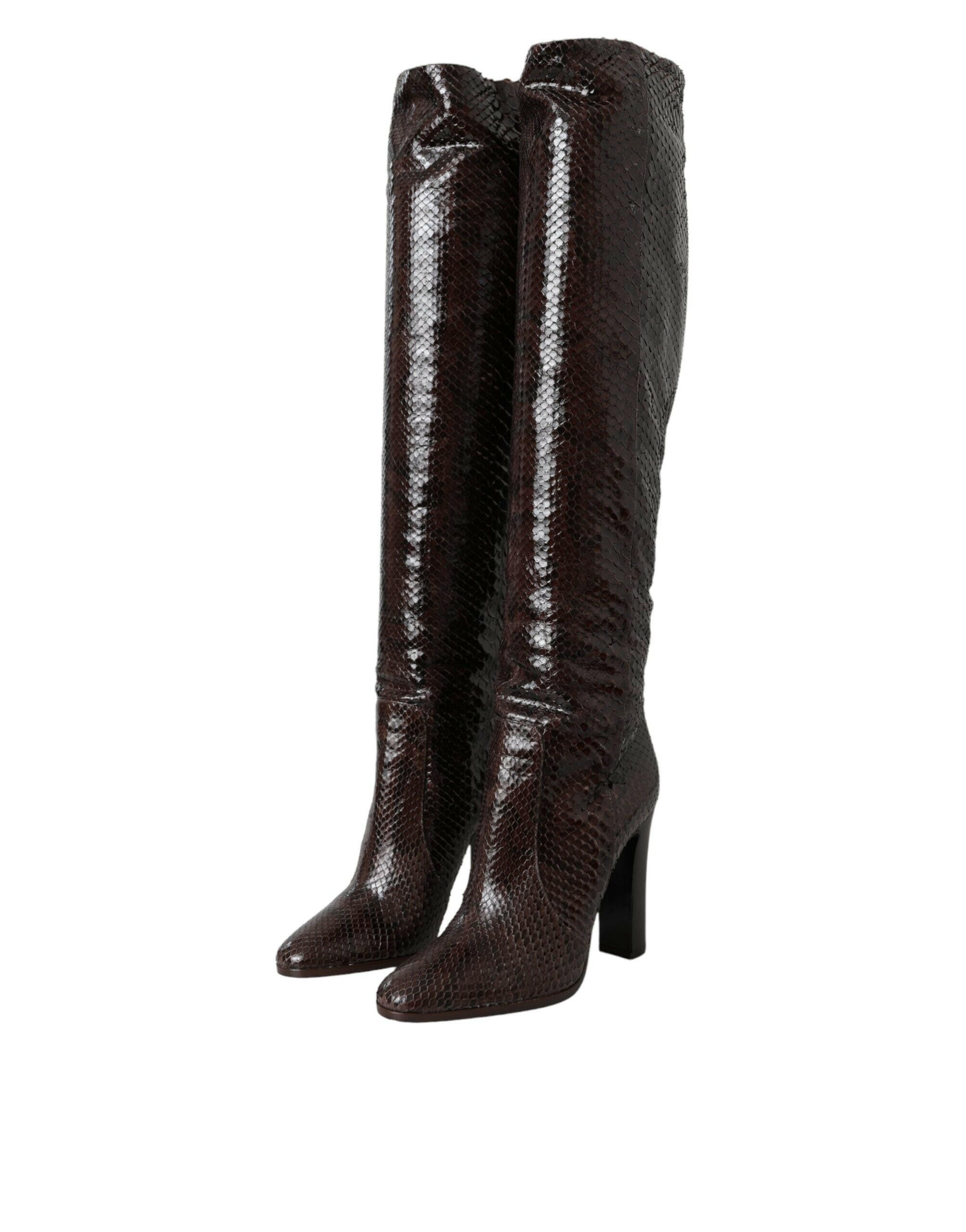 Dolce & Gabbana Brown Exotic Leather Heels High Boots Shoes.