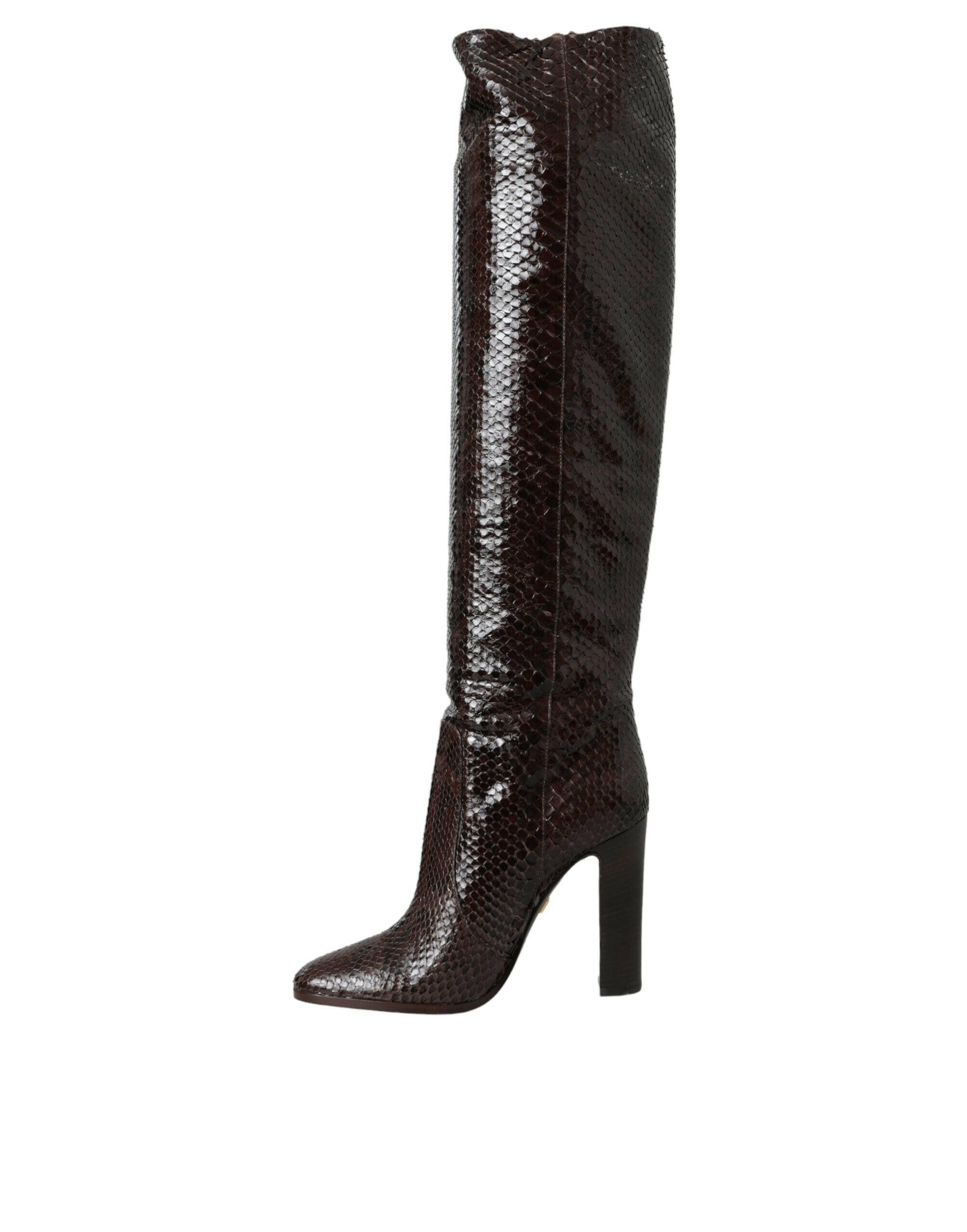 Dolce & Gabbana Brown Exotic Leather Heels High Boots Shoes.