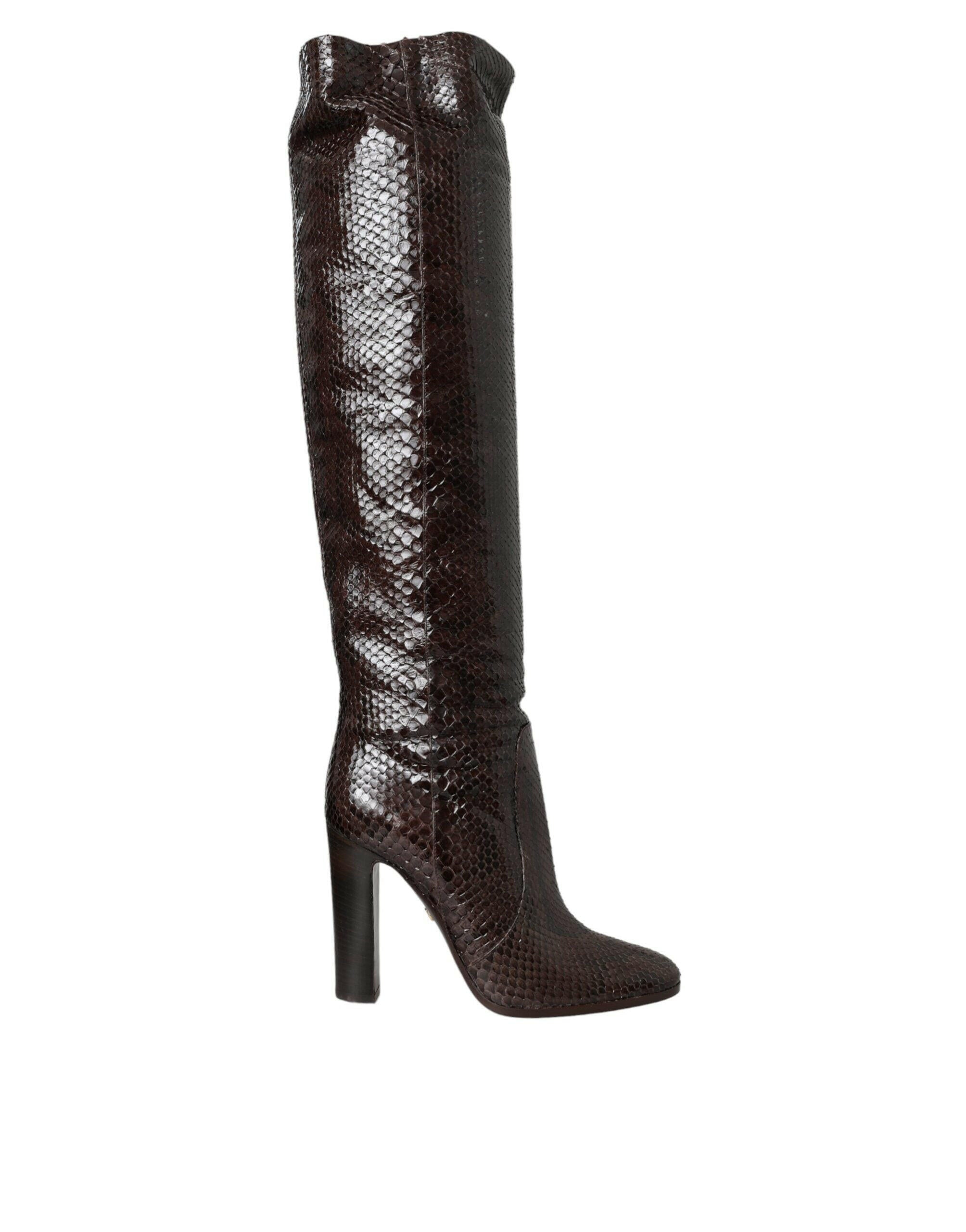 Dolce & Gabbana Brown Exotic Leather Heels High Boots Shoes.