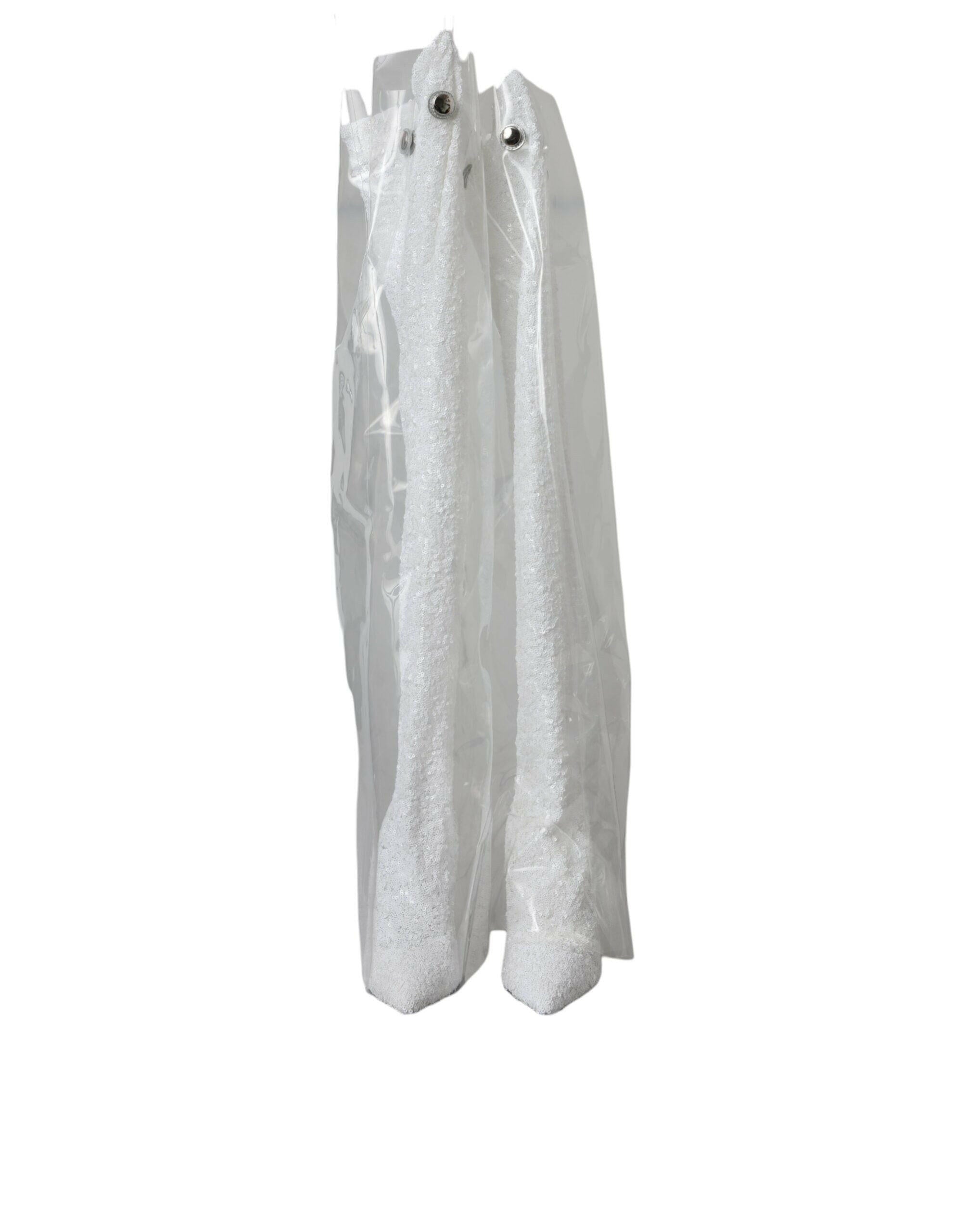 Dolce & Gabbana White Heels Stiletto Knee High Boots Shoes.