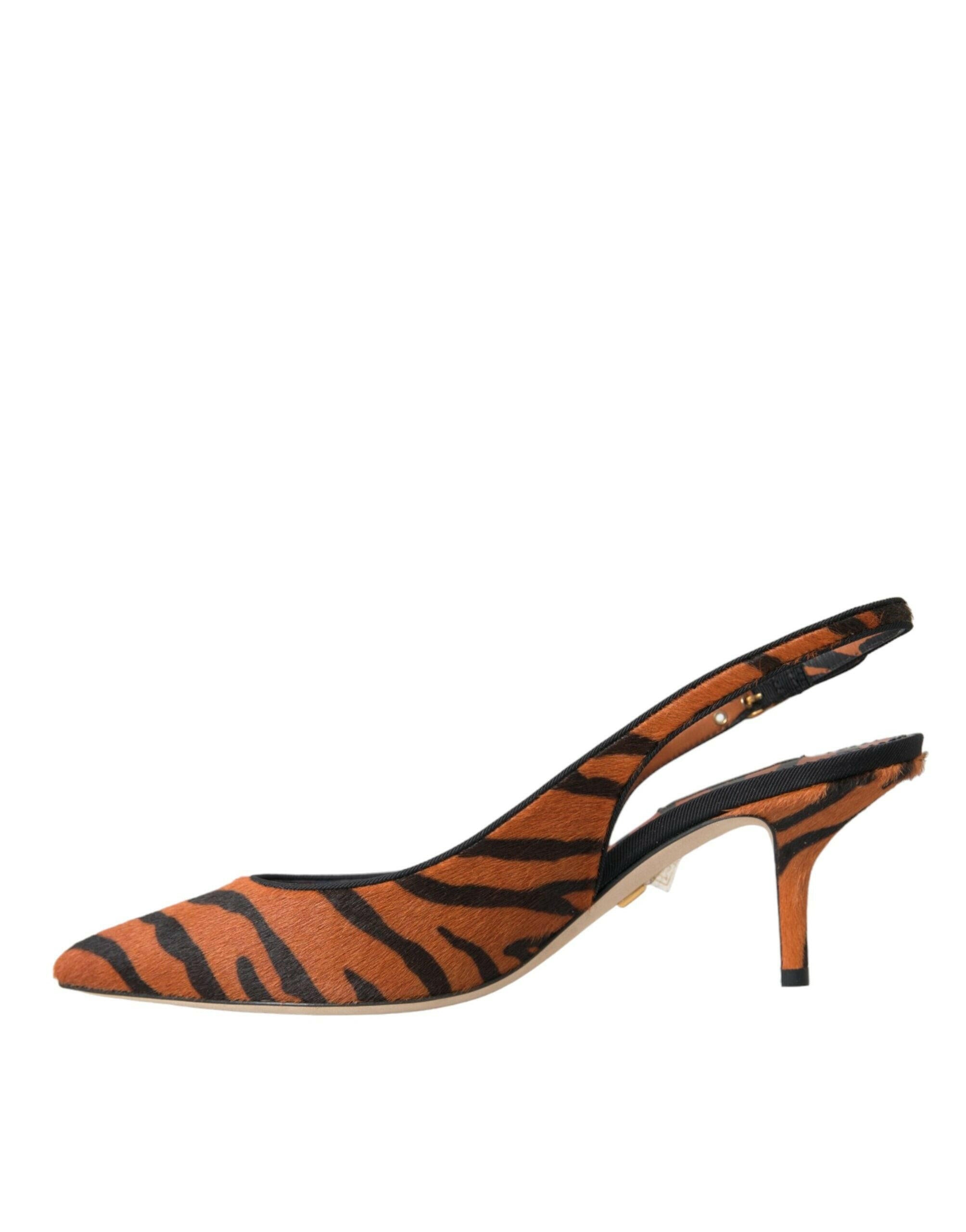 Dolce & Gabbana Black Orange Zebra Leather Slingbacks Shoes.