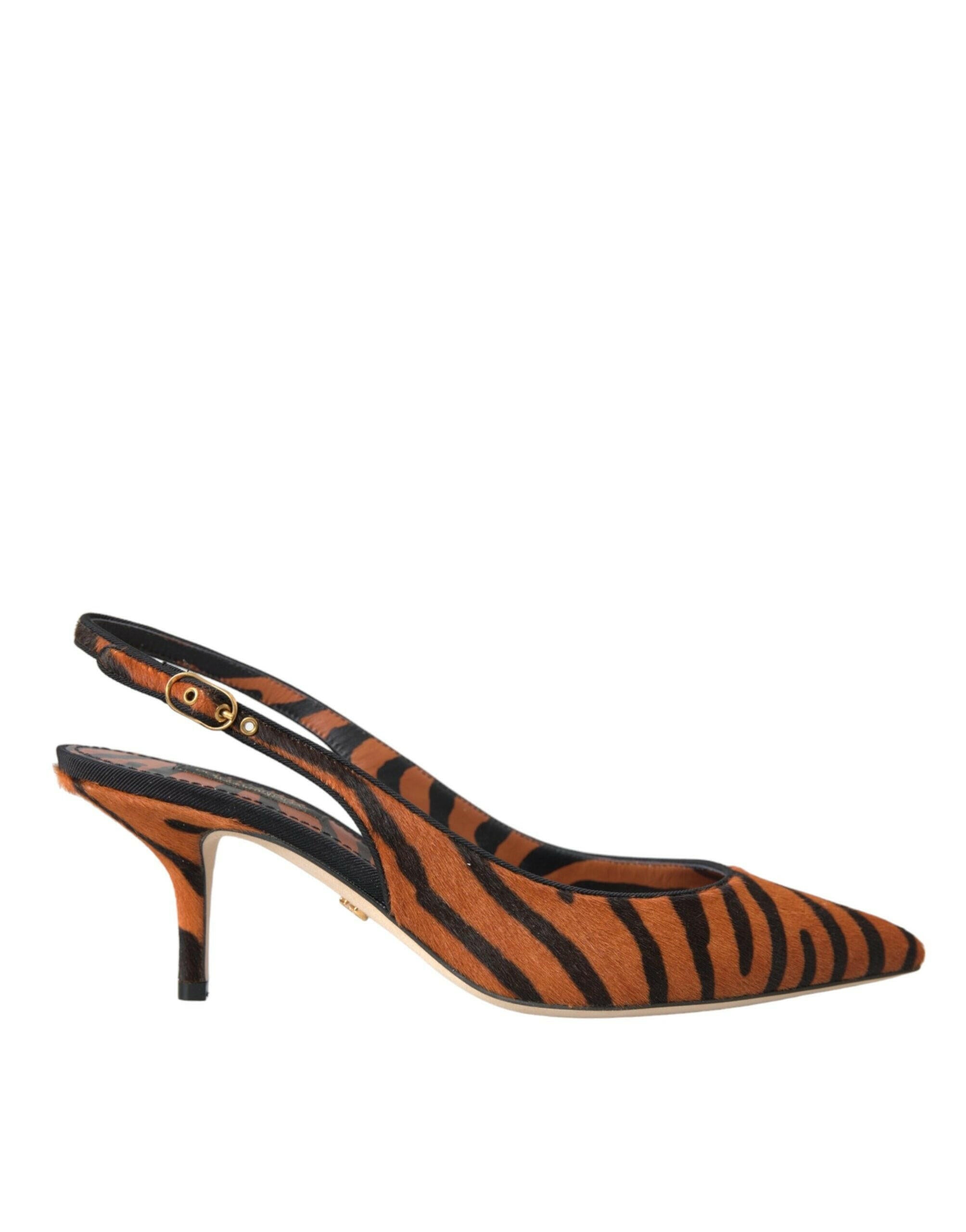 Dolce & Gabbana Black Orange Zebra Leather Slingbacks Shoes.
