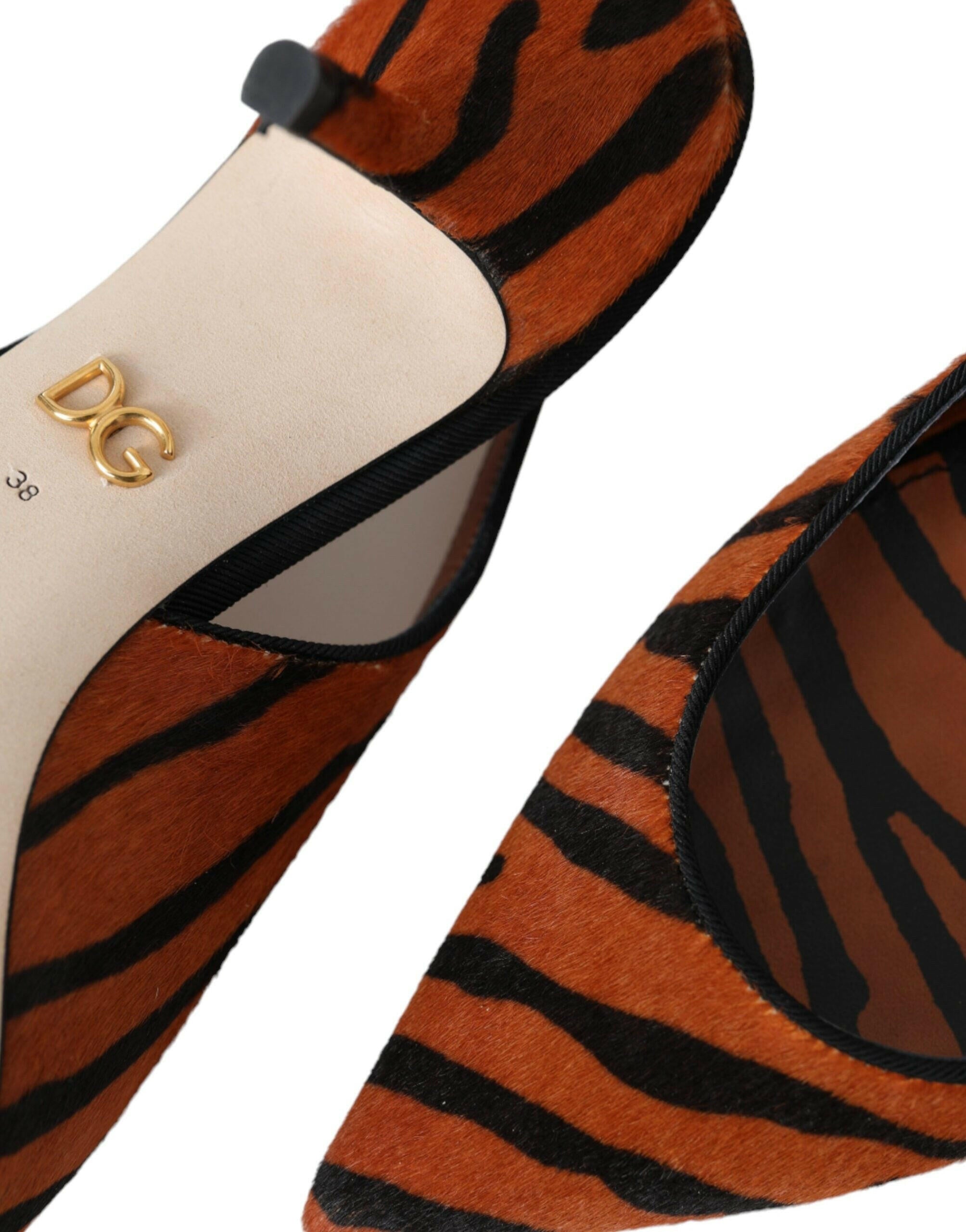 Dolce & Gabbana Black Orange Zebra Leather Slingbacks Shoes.