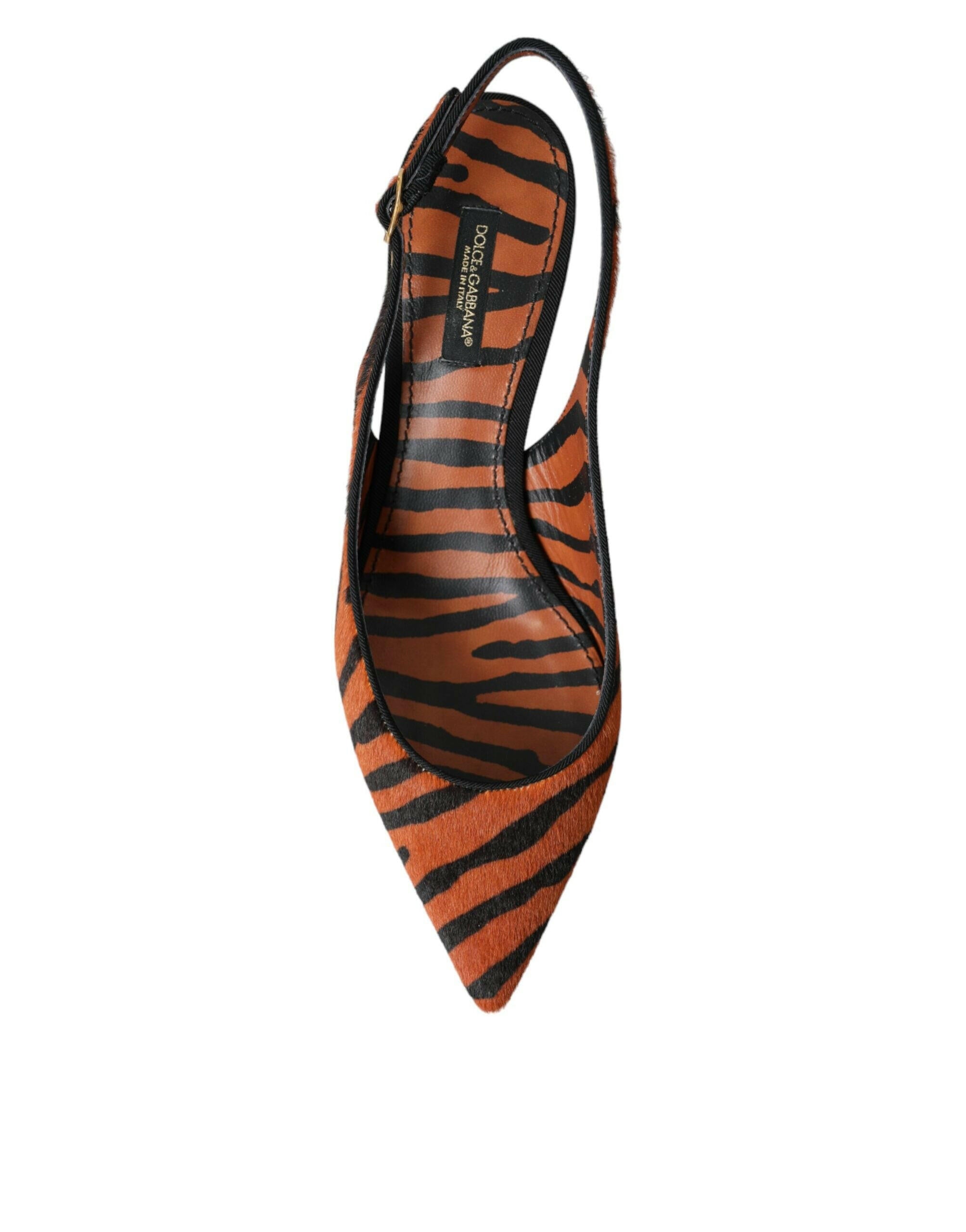 Dolce & Gabbana Black Orange Zebra Leather Slingbacks Shoes.