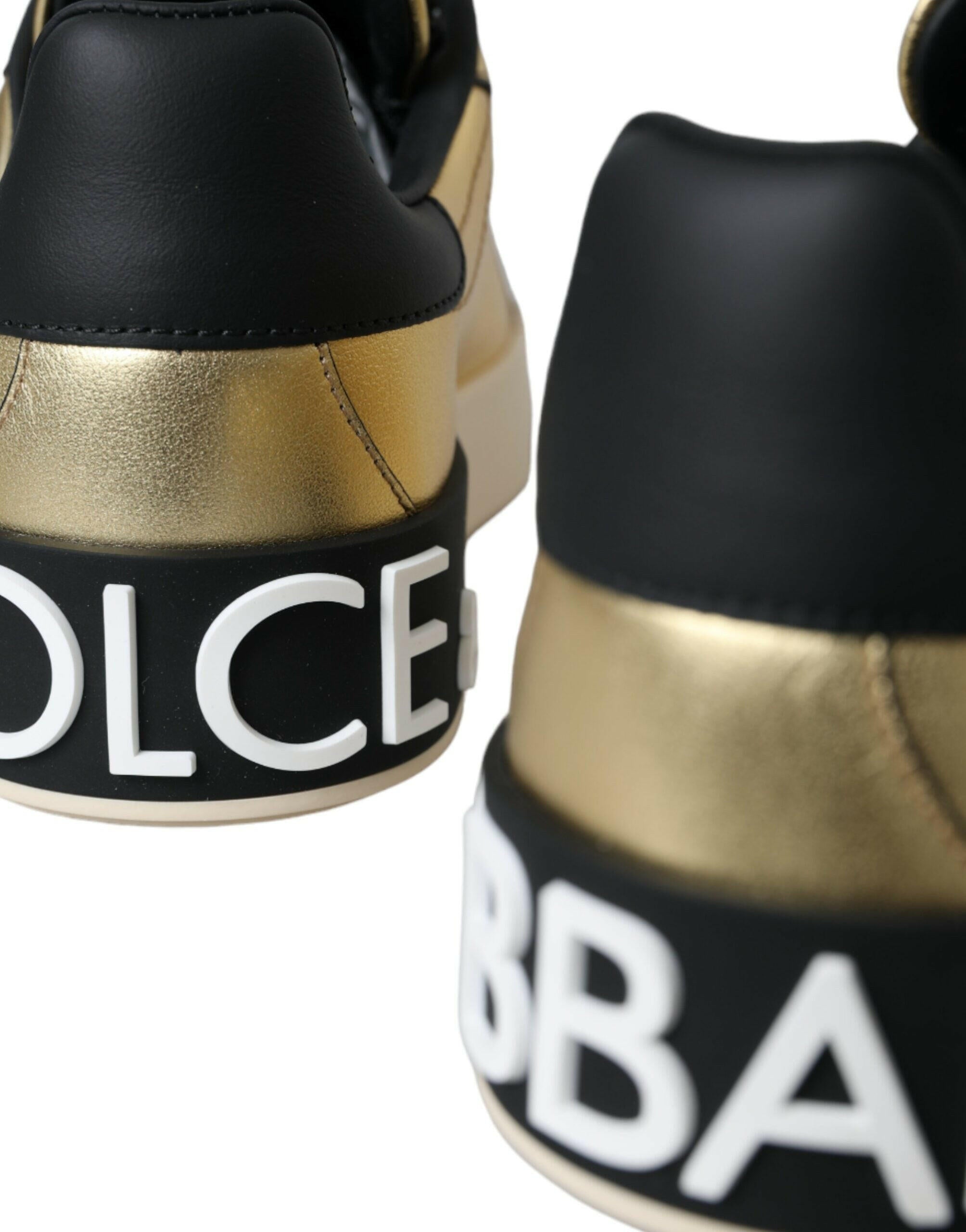 Dolce & Gabbana Gold Portofino Calf Leather Sneakers Women Shoes.