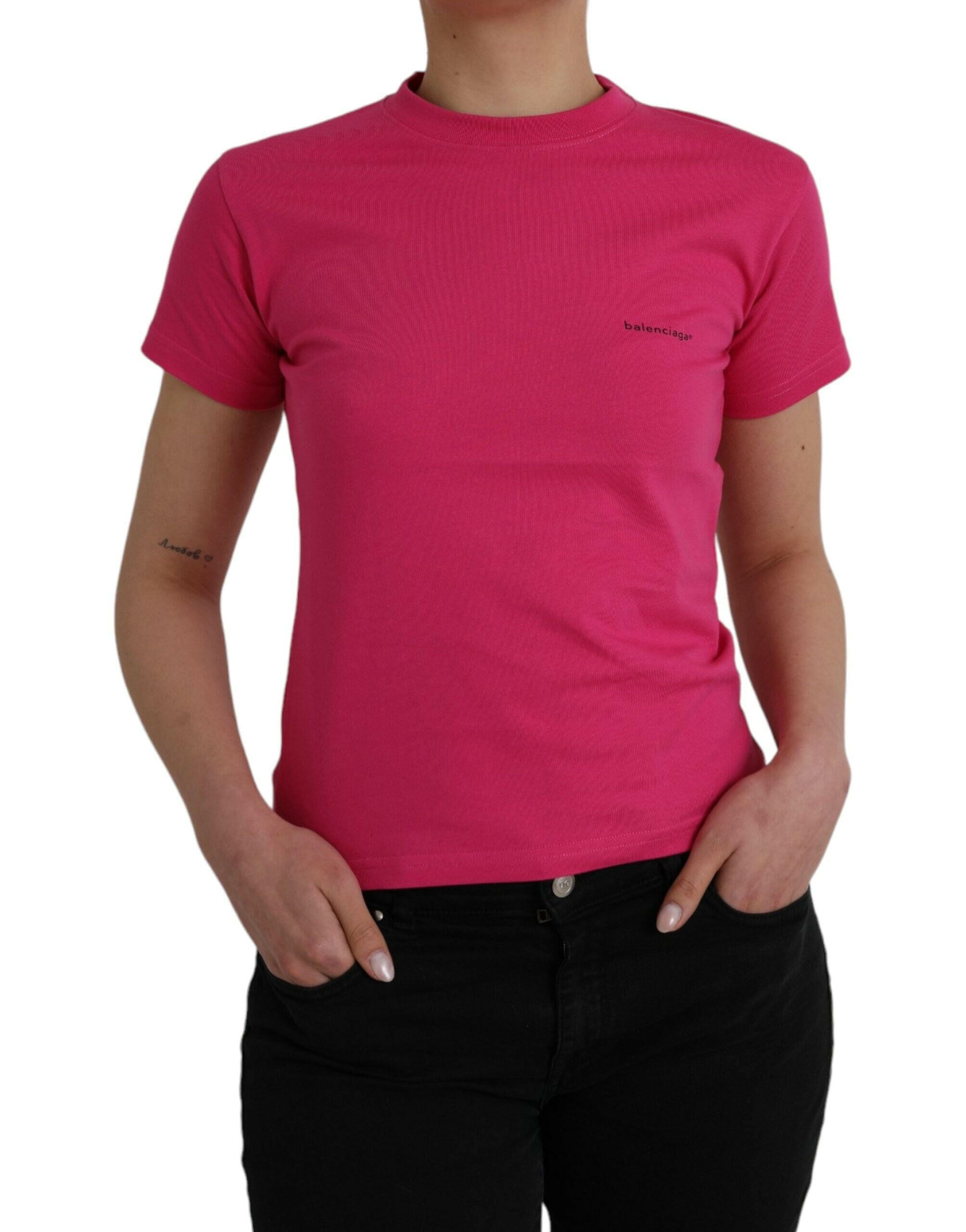 Balenciaga Pink Cotton Crew Neck Short Sleeves Tee T-shirt.