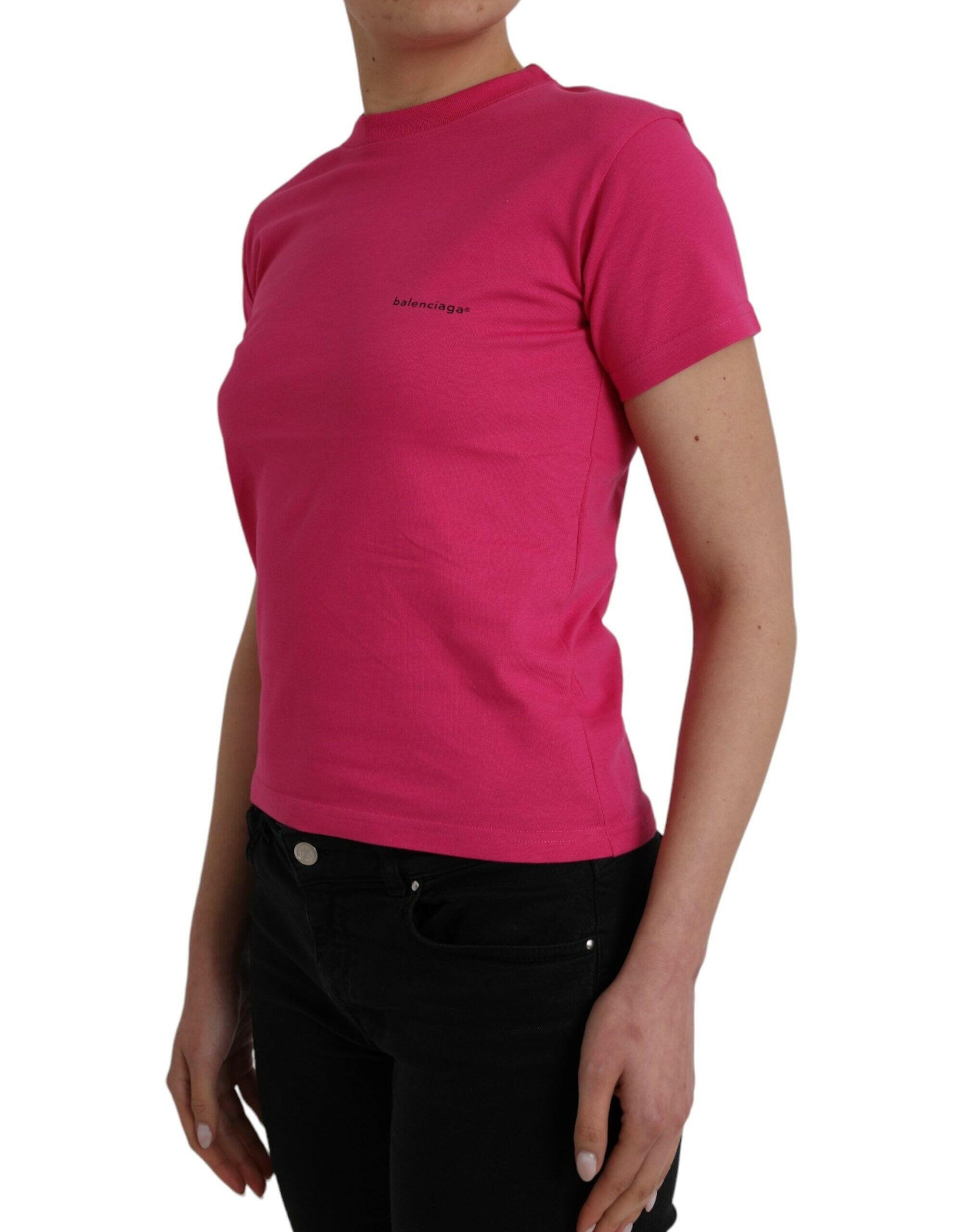 Balenciaga Pink Cotton Crew Neck Short Sleeves Tee T-shirt.