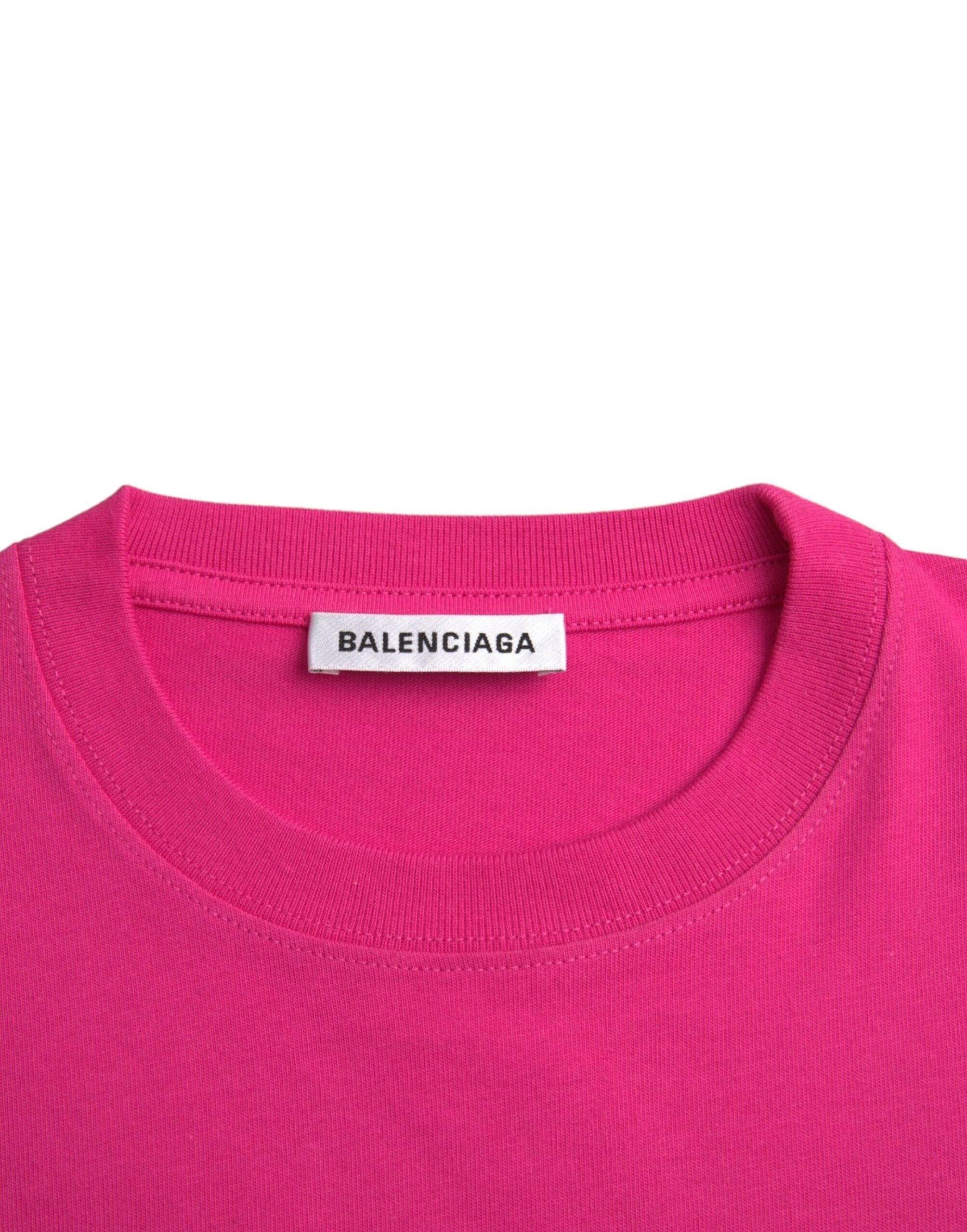 Balenciaga Pink Cotton Crew Neck Short Sleeves Tee T-shirt.