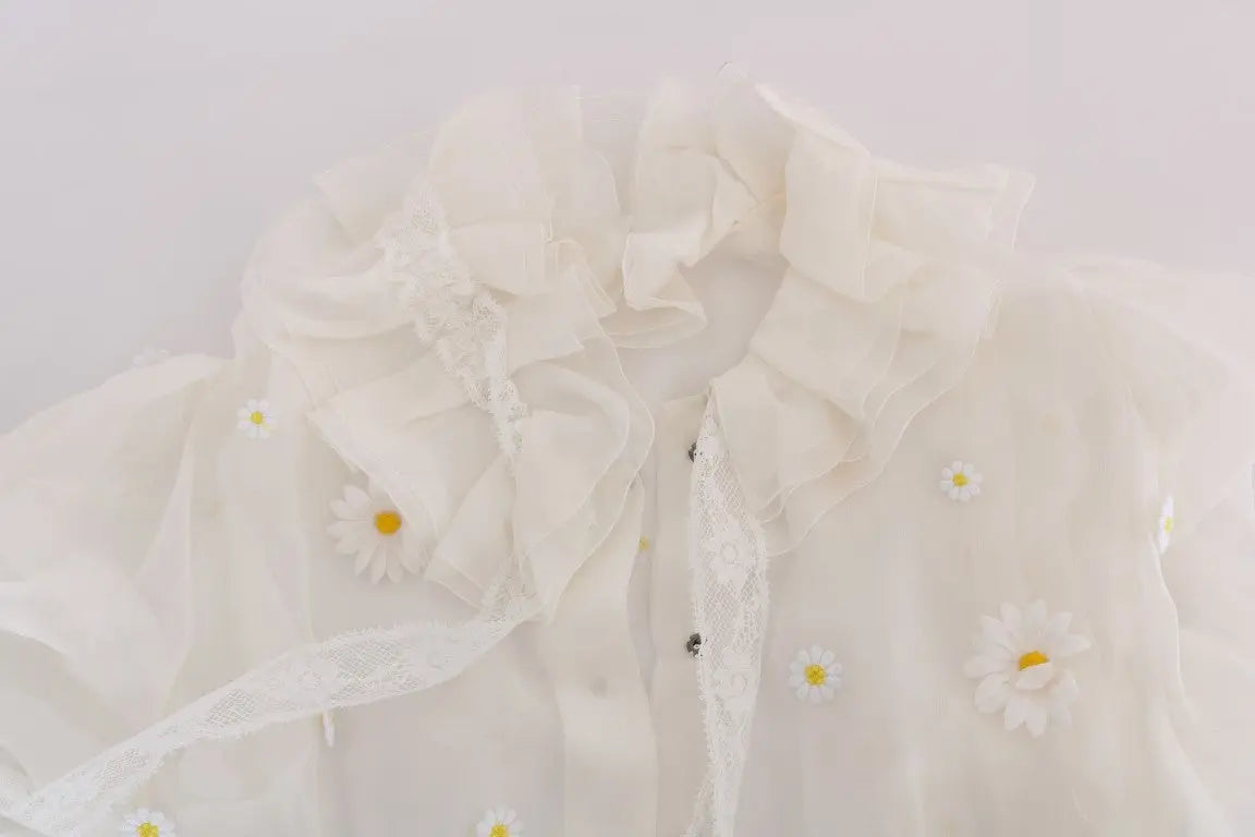 Dolce & Gabbana Elegant White Silk Daisy Blouse Dolce & Gabbana
