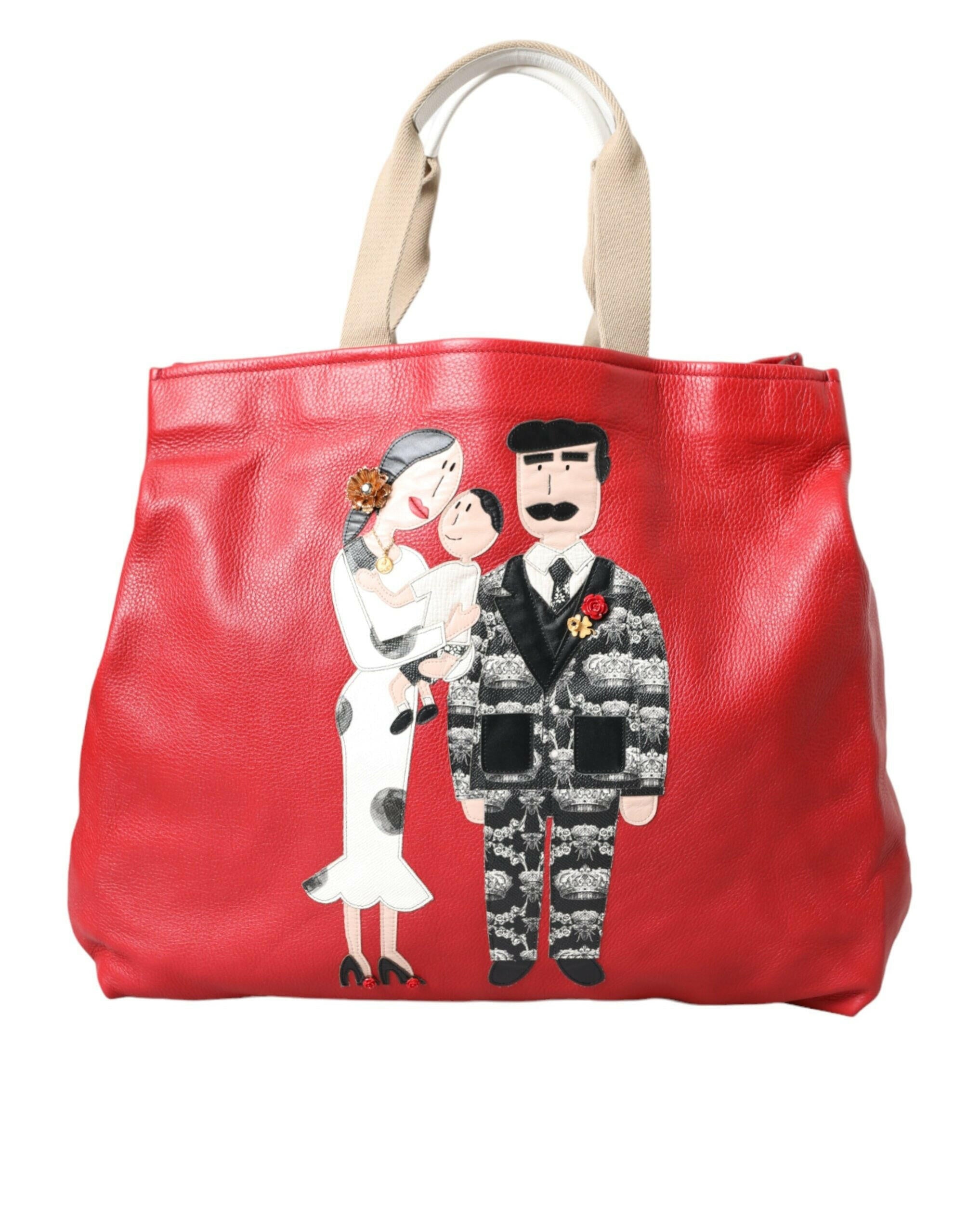 Dolce & Gabbana Red Leather #DGFamily Patch Shopping Tote Bag.