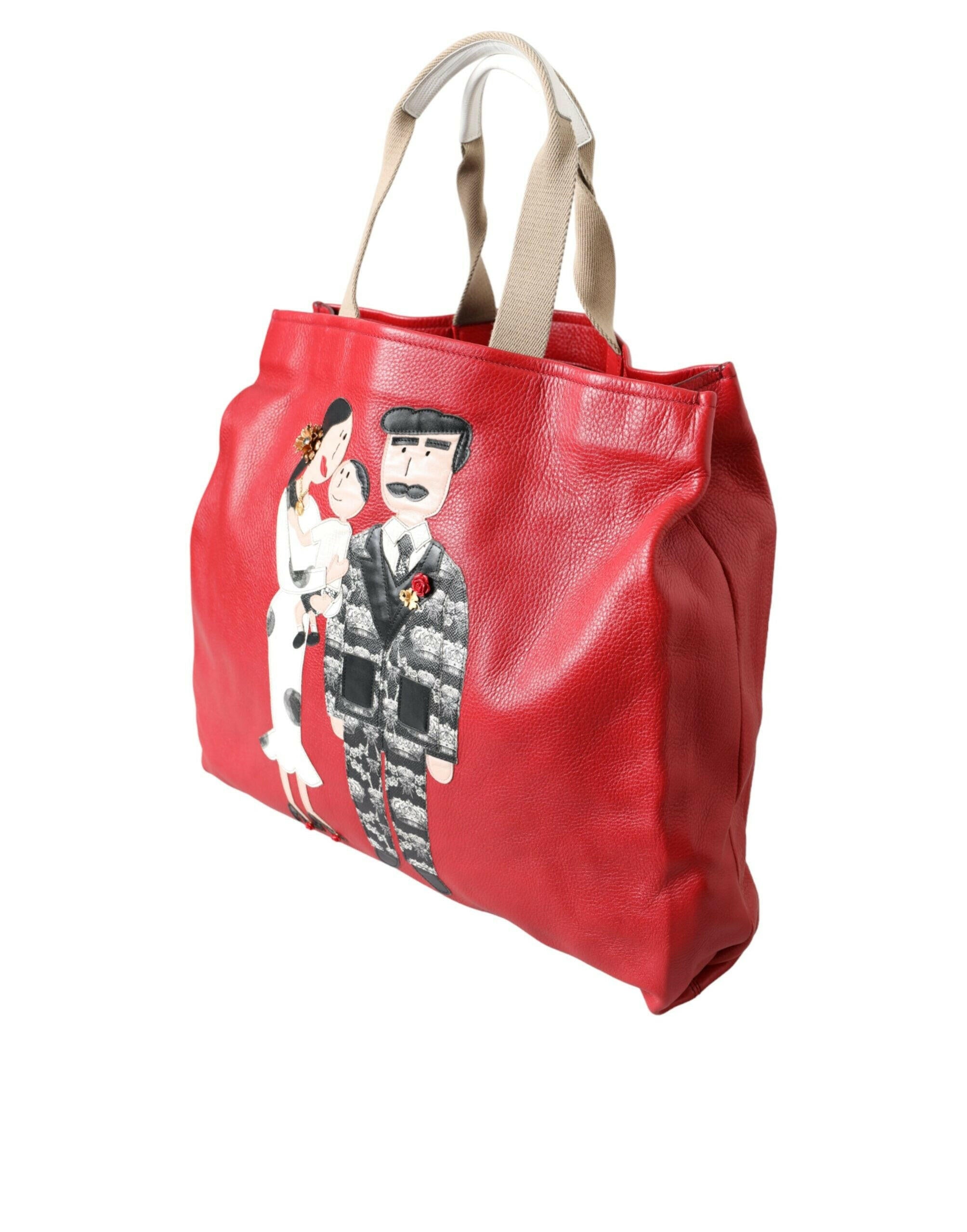 Dolce & Gabbana Red Leather #DGFamily Patch Shopping Tote Bag.