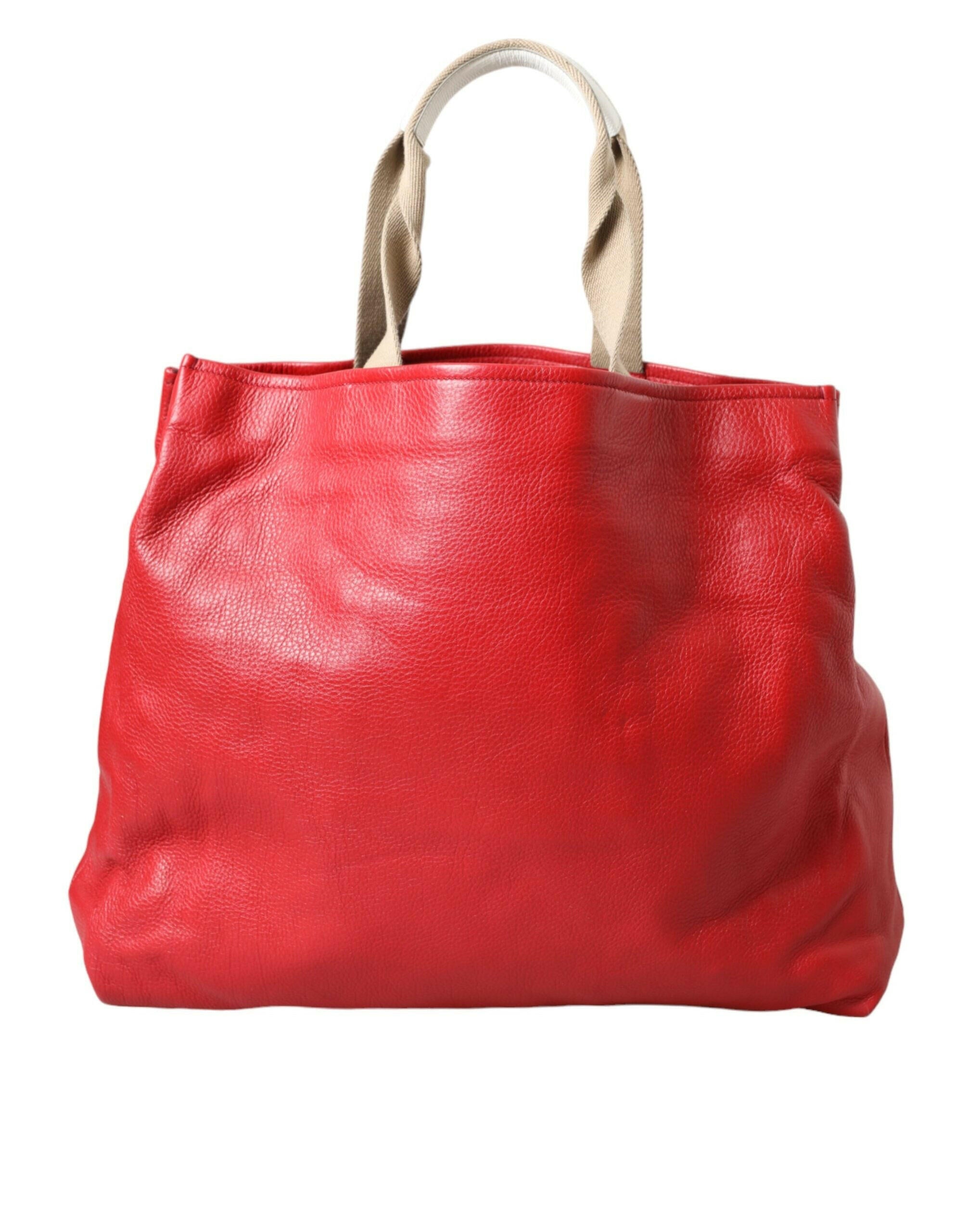 Dolce & Gabbana Red Leather #DGFamily Patch Shopping Tote Bag.