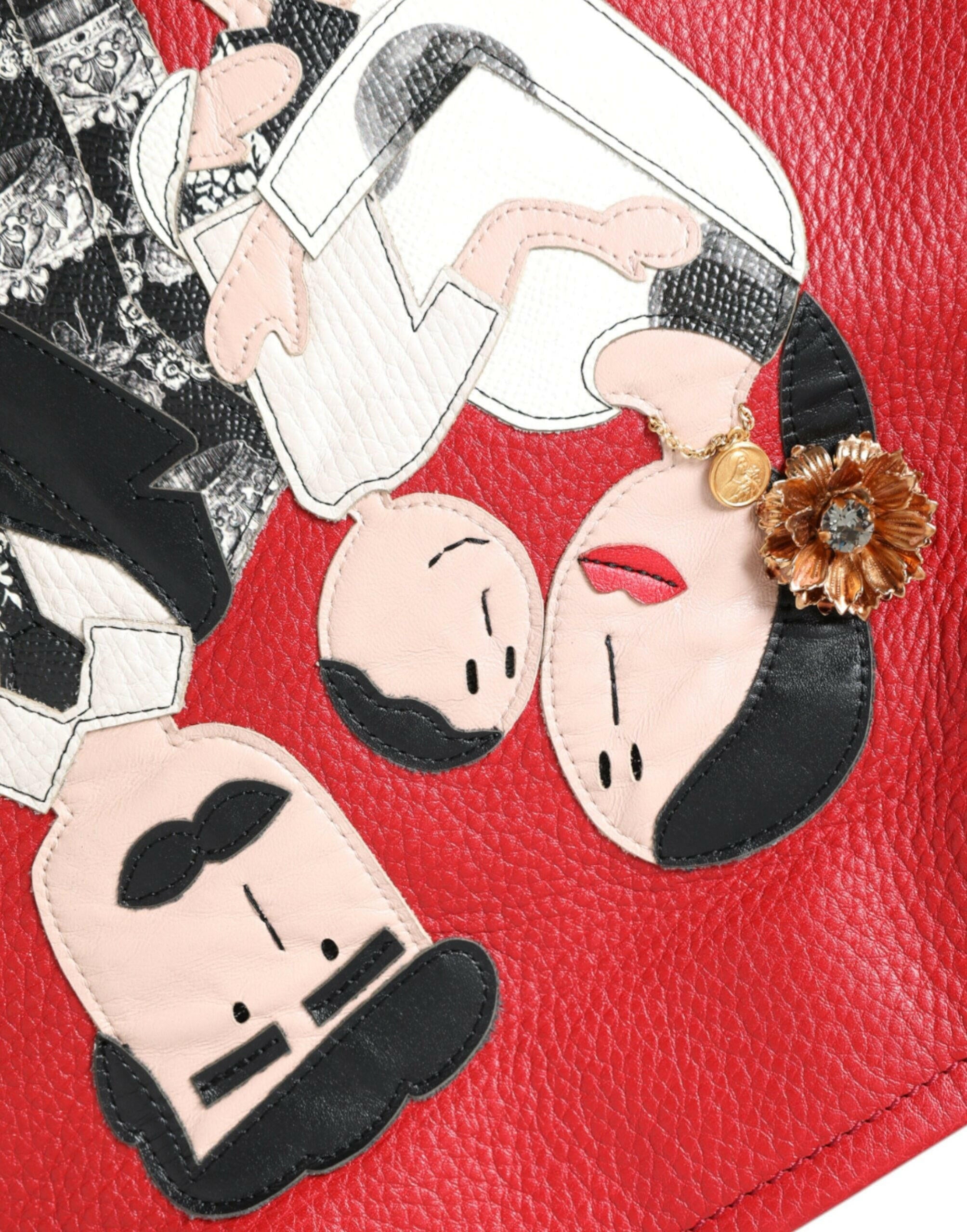 Dolce & Gabbana Red Leather #DGFamily Patch Shopping Tote Bag.