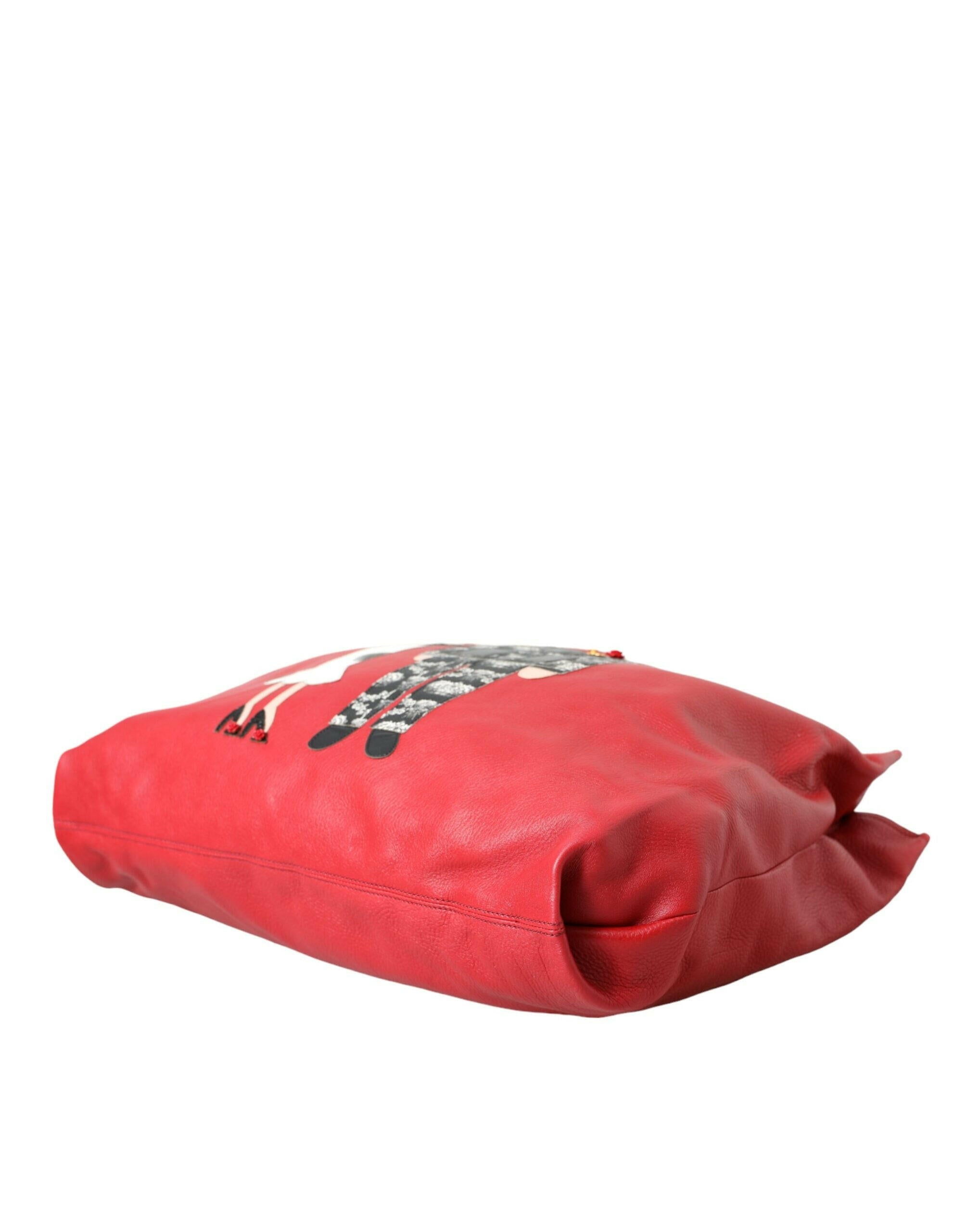 Dolce & Gabbana Red Leather #DGFamily Patch Shopping Tote Bag.