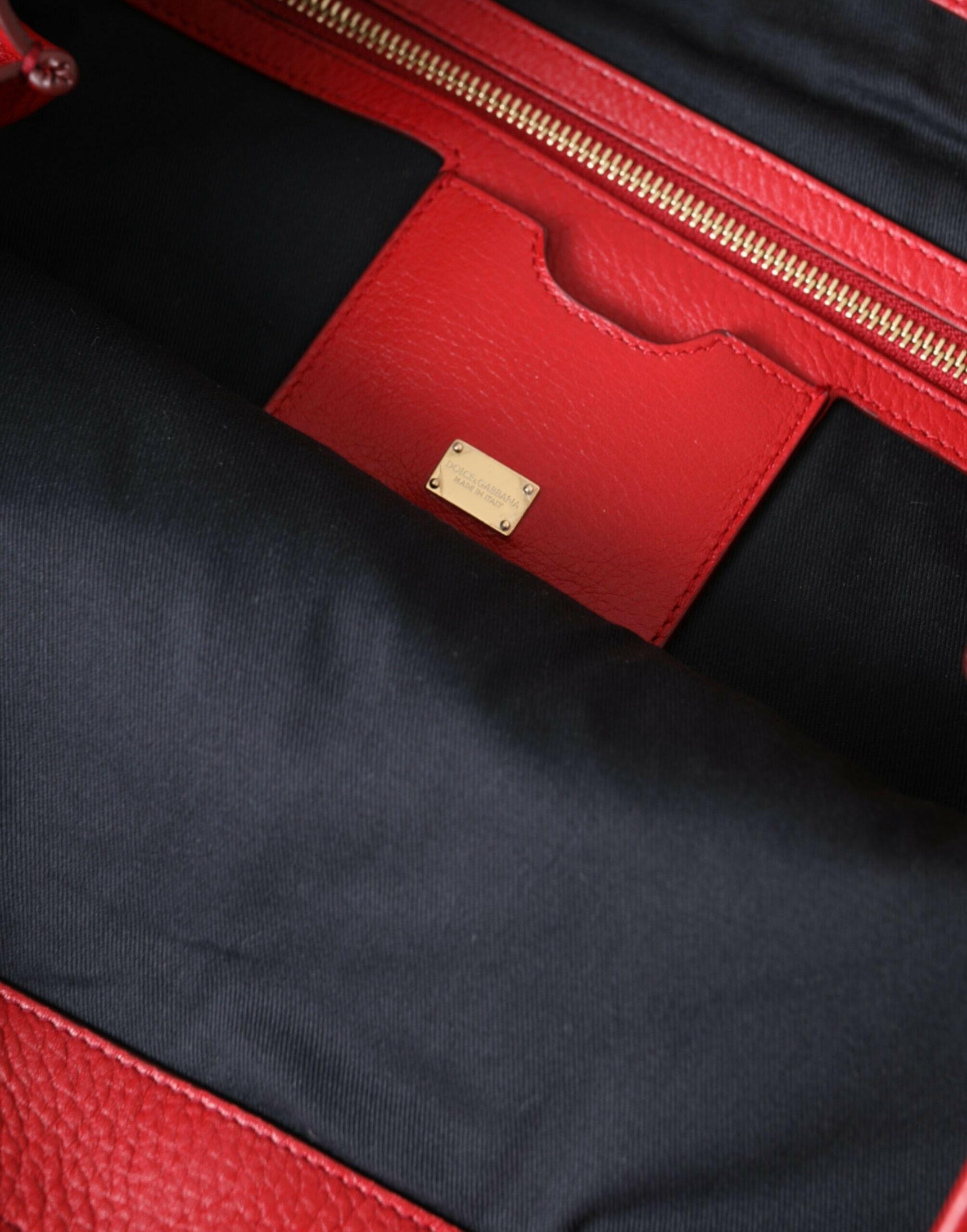 Dolce & Gabbana Red Leather #DGFamily Patch Shopping Tote Bag.