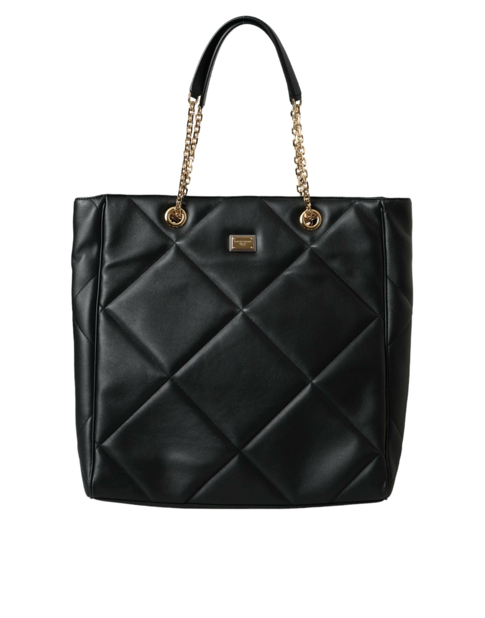 Dolce & Gabbana Black Leather JUNGLE Quilted Shopping Tote Bag.