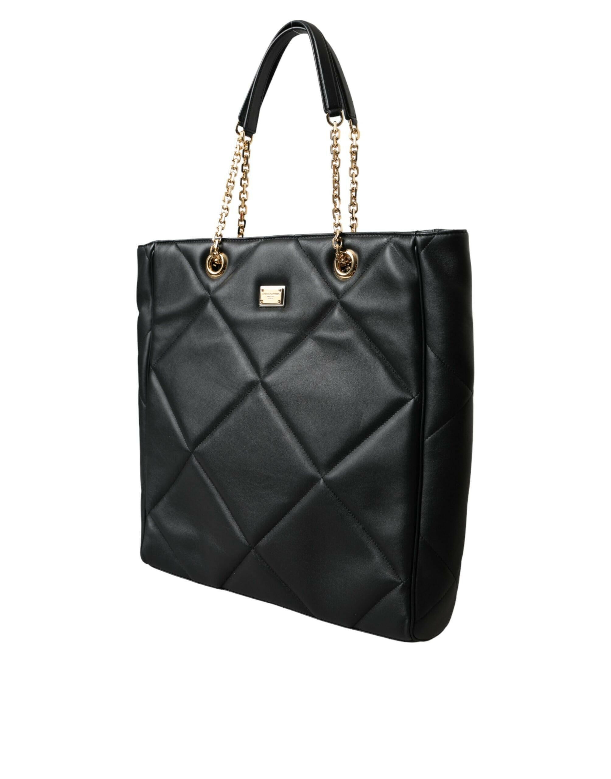 Dolce & Gabbana Black Leather JUNGLE Quilted Shopping Tote Bag.