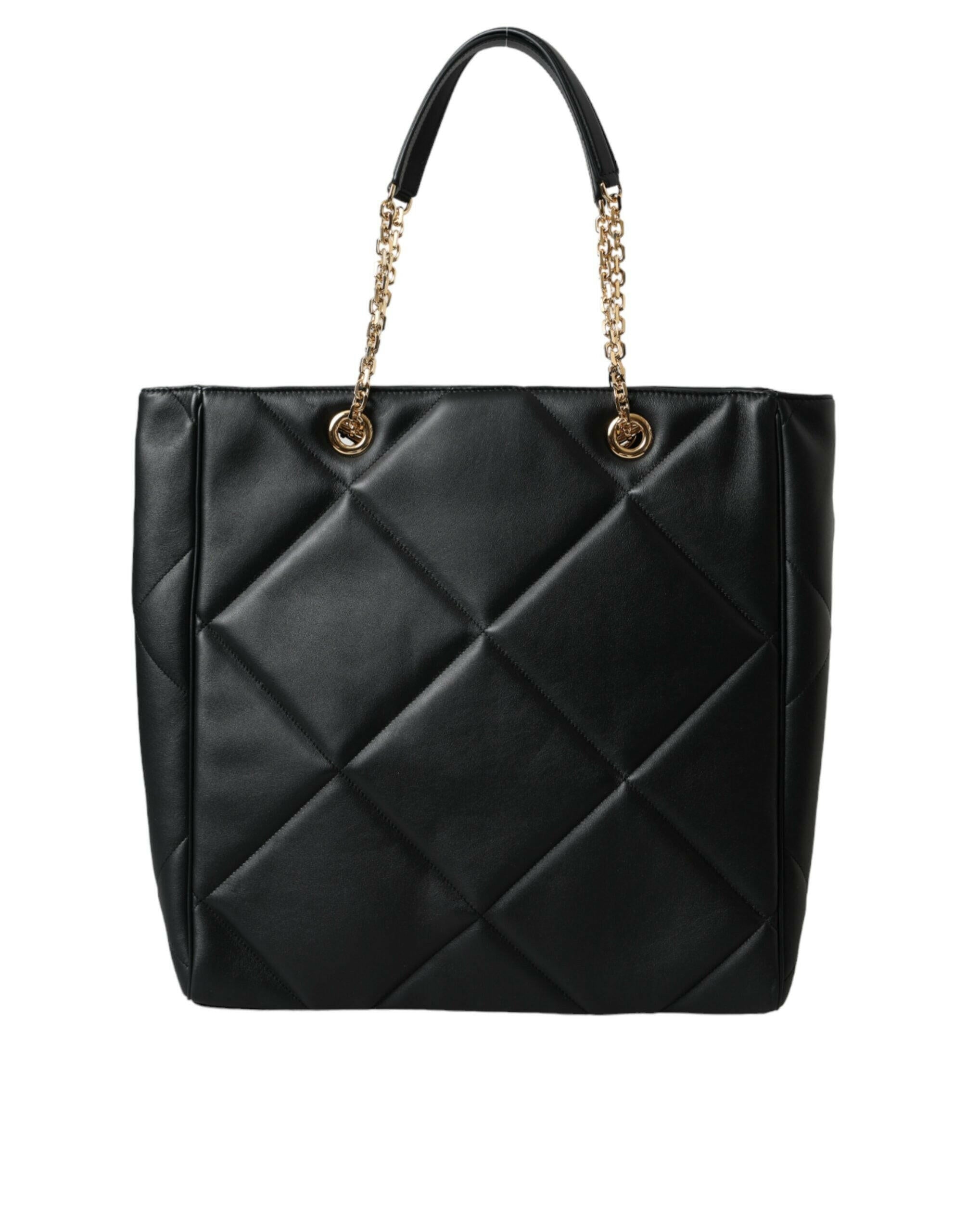 Dolce & Gabbana Black Leather JUNGLE Quilted Shopping Tote Bag.