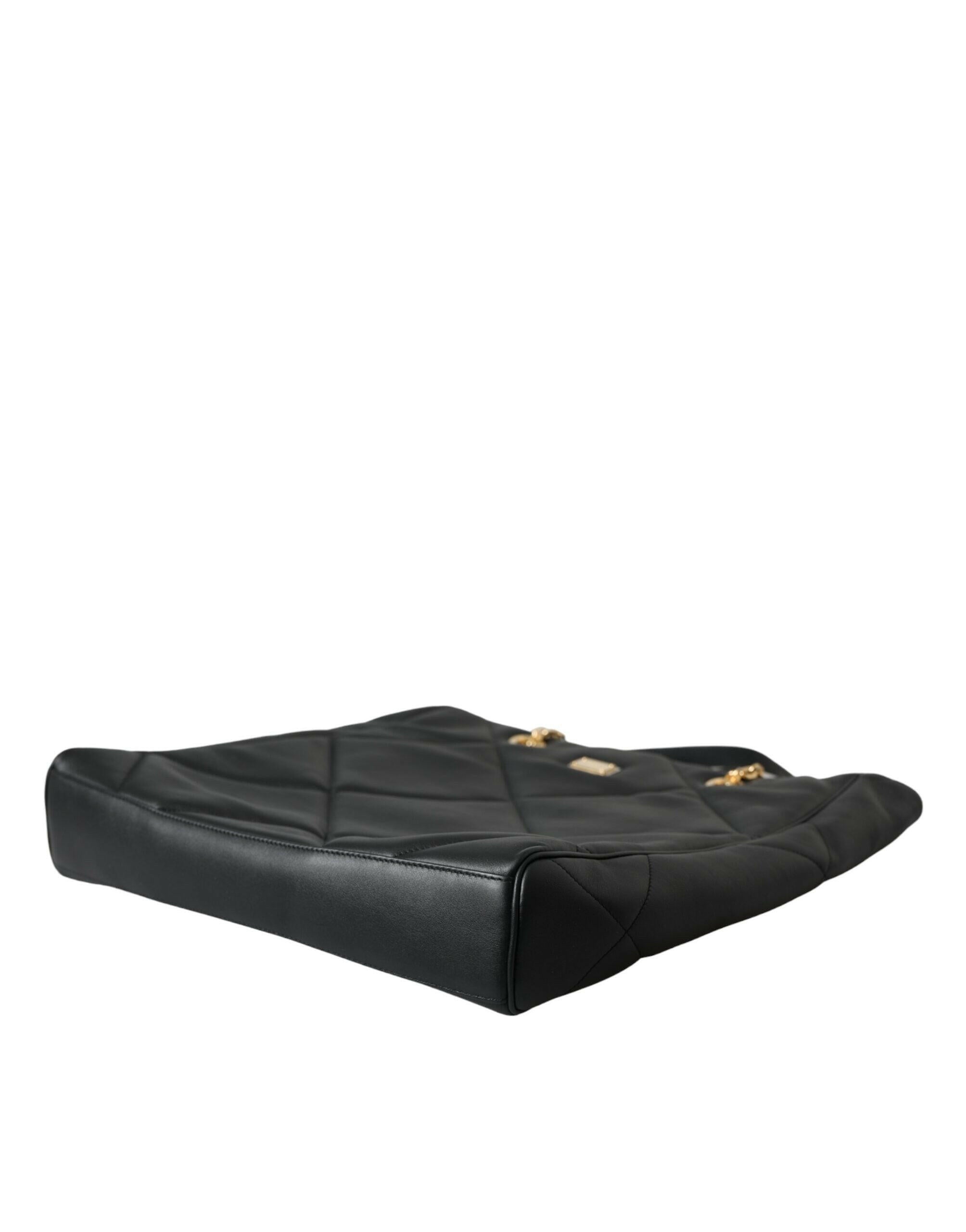 Dolce & Gabbana Black Leather JUNGLE Quilted Shopping Tote Bag.