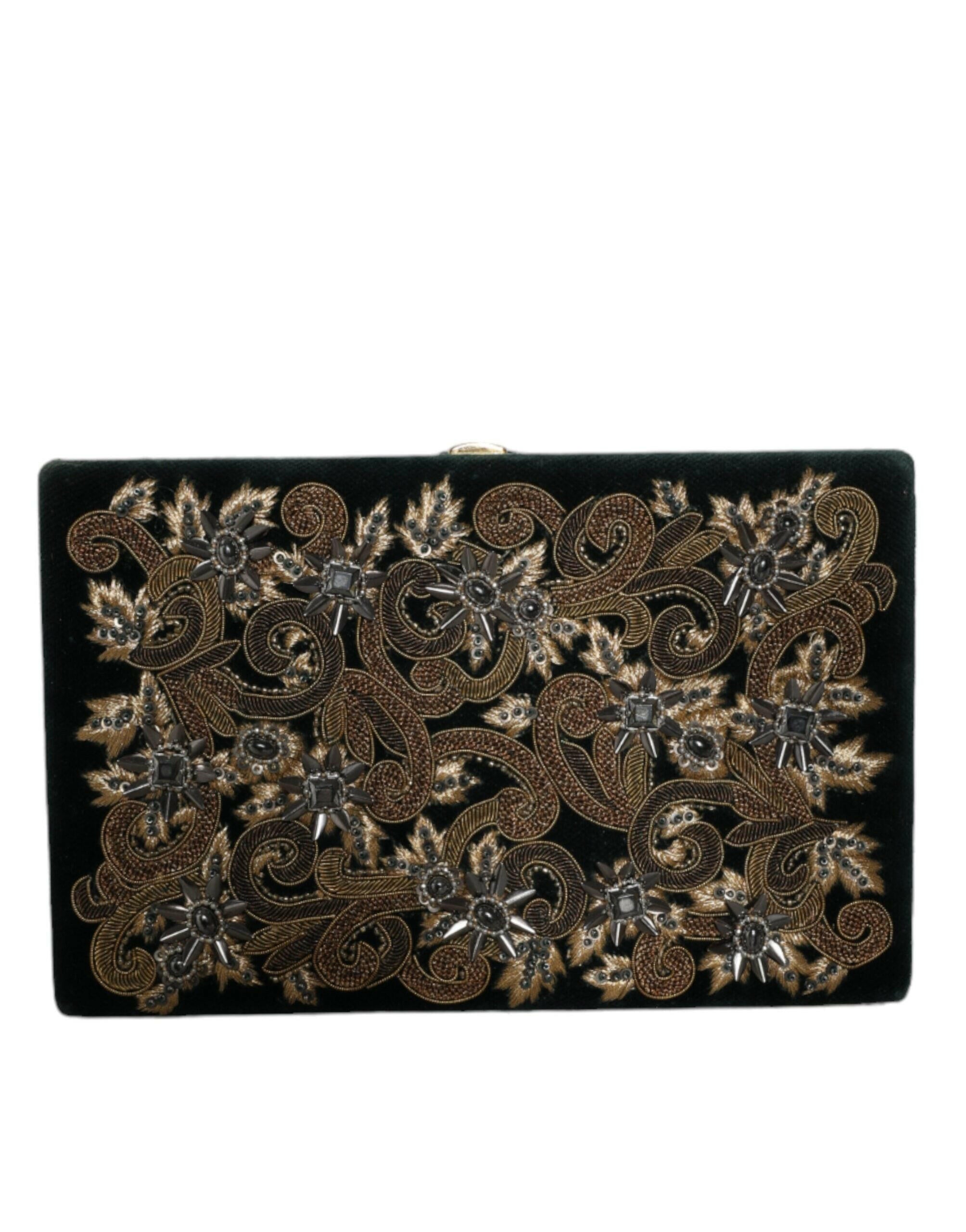 Dolce & Gabbana Black Velvet Gold Frame Clutch Evening Party Purse Bag.