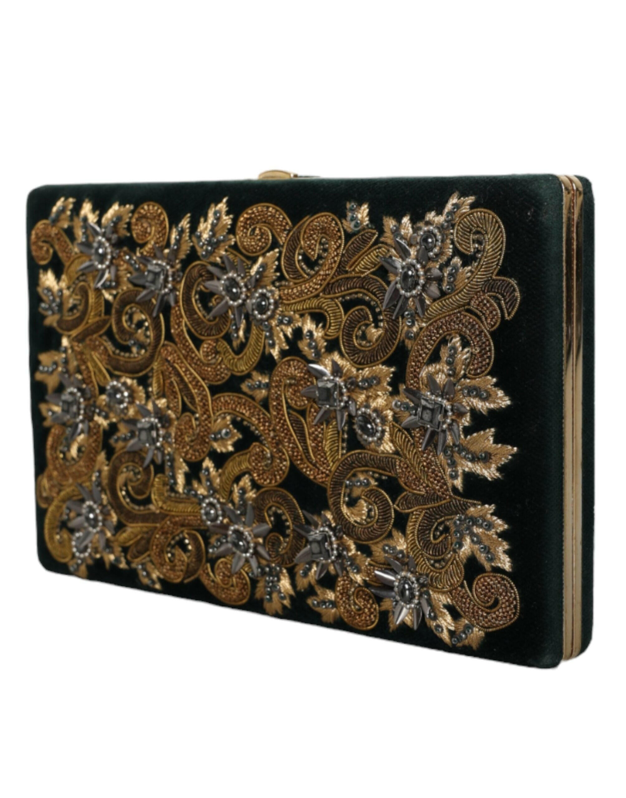 Dolce & Gabbana Black Velvet Gold Frame Clutch Evening Party Purse Bag.