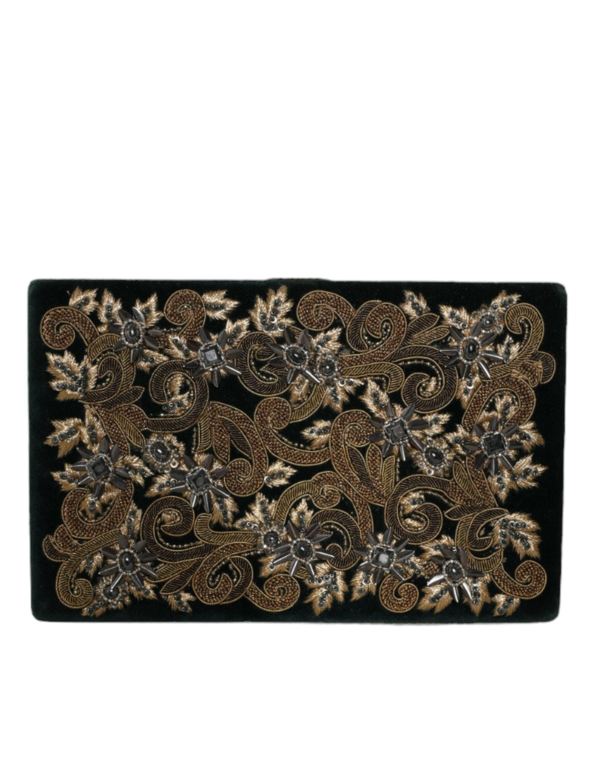 Dolce & Gabbana Black Velvet Gold Frame Clutch Evening Party Purse Bag.