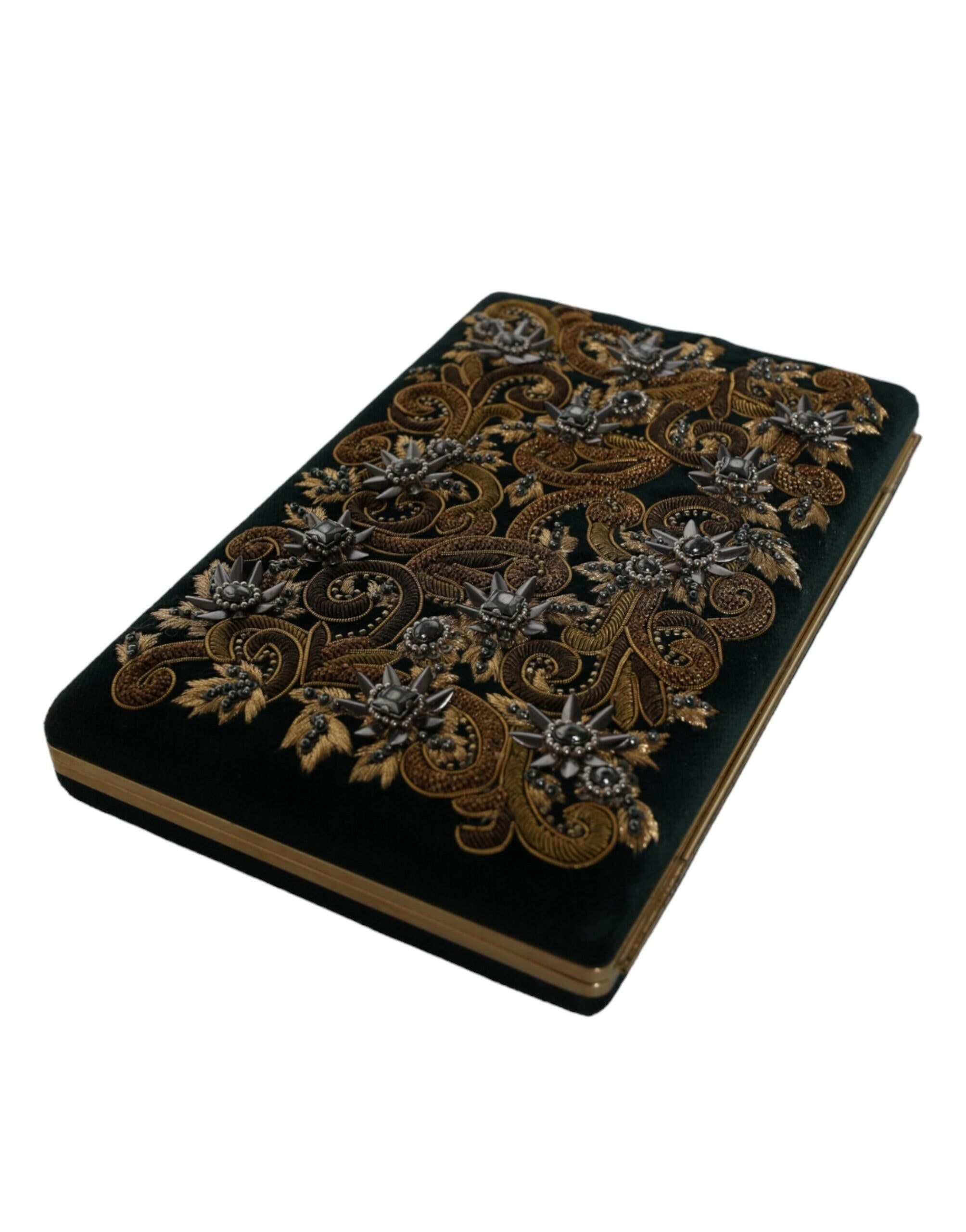 Dolce & Gabbana Black Velvet Gold Frame Clutch Evening Party Purse Bag.