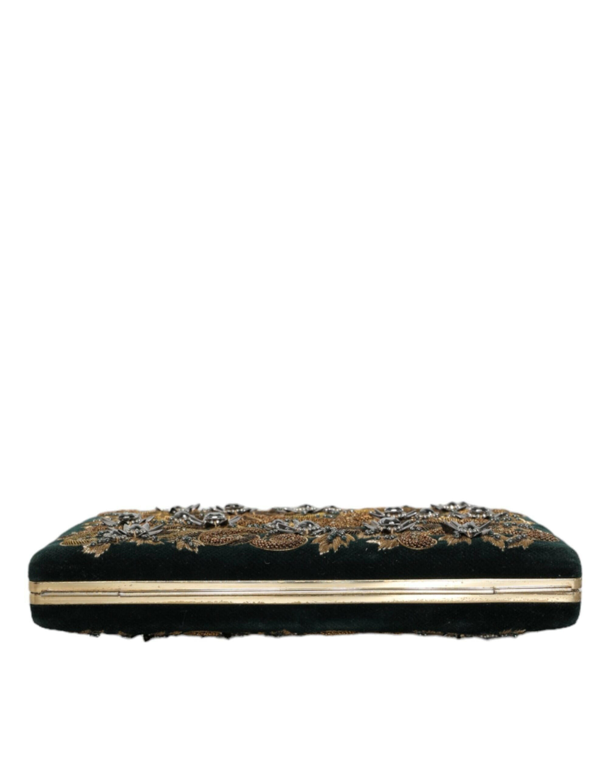 Dolce & Gabbana Black Velvet Gold Frame Clutch Evening Party Purse Bag.