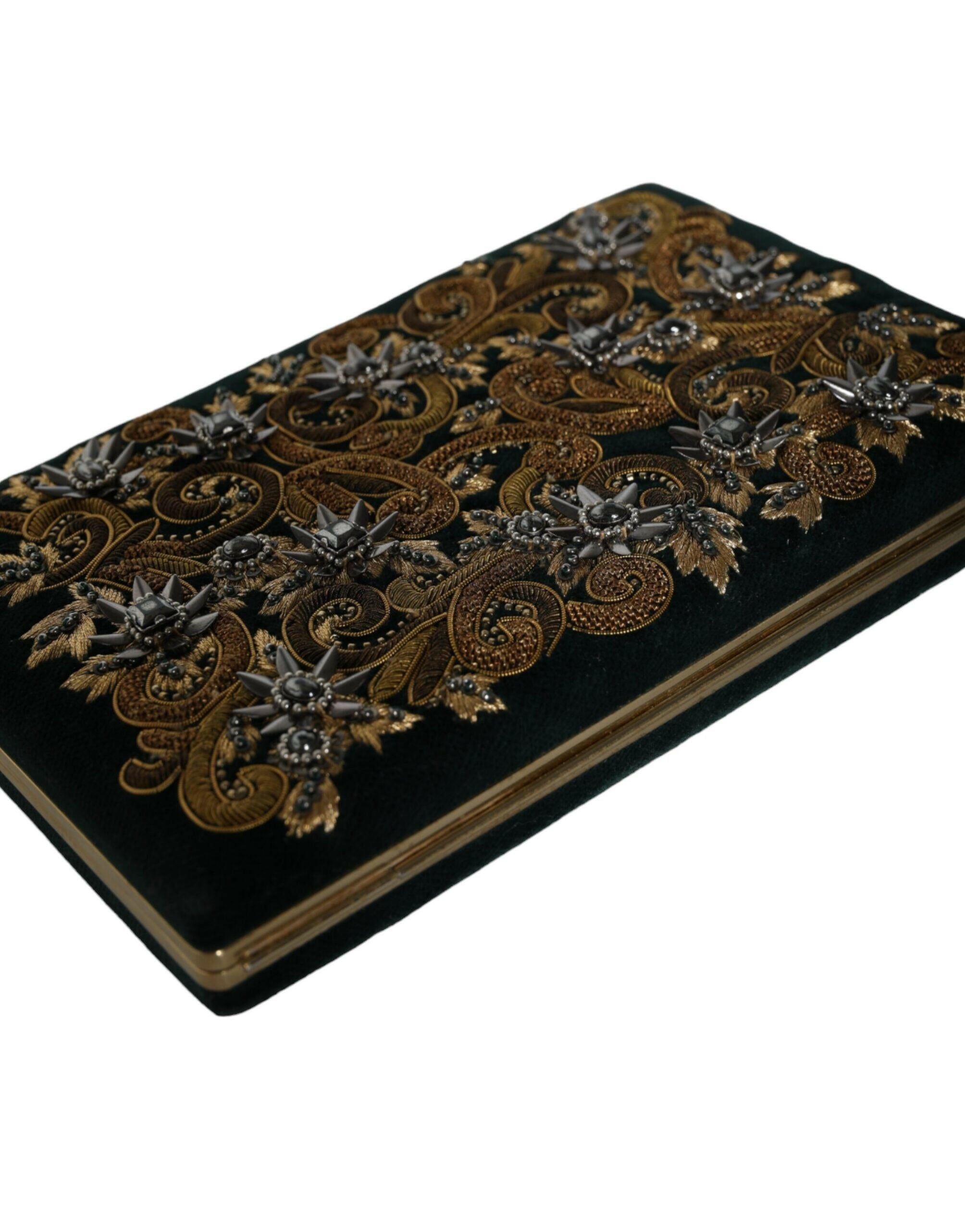 Dolce & Gabbana Black Velvet Gold Frame Clutch Evening Party Purse Bag.